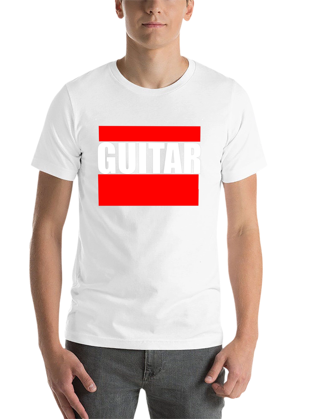 Black Guitar T-Shirt - Bold Red and White Design view 14