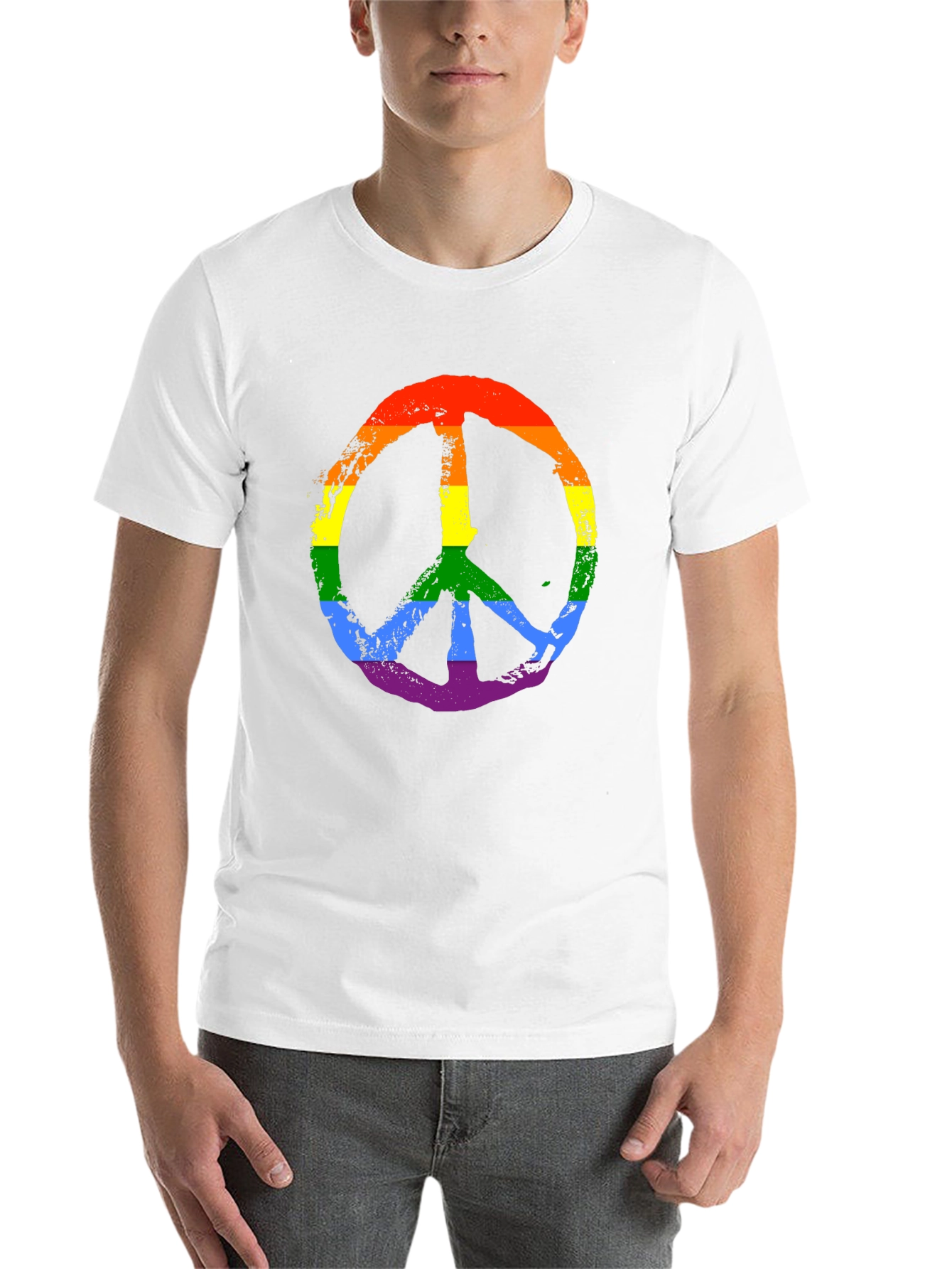 Black Rainbow Peace Sign Graphic Tee - Black Unisex T-Shirt view 14