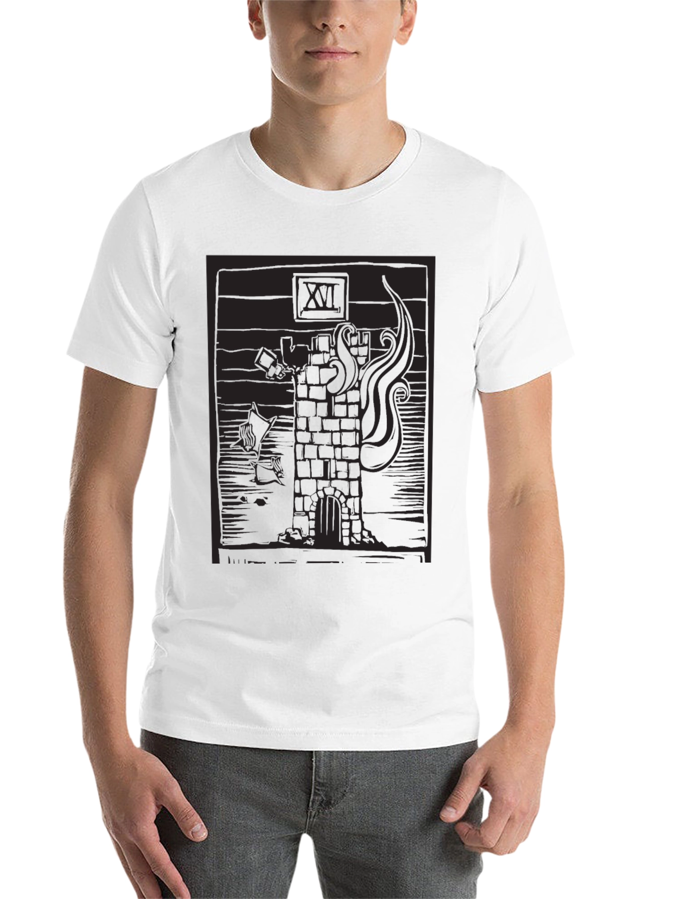 Black Tower Tarot Card Graphic T-Shirt - Black view 14