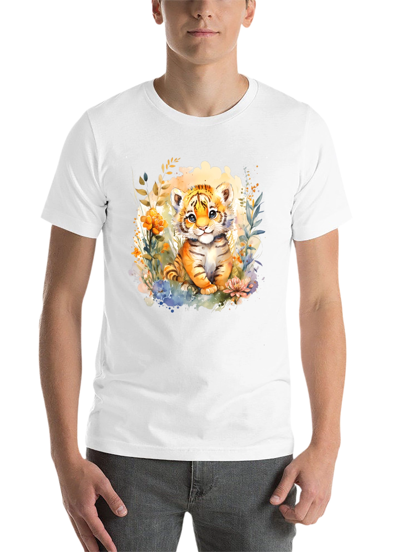 Black Cute Tiger Cub Floral Graphic T-Shirt view 14