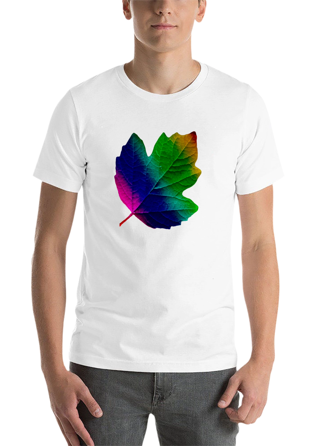 Black Rainbow Leaf Graphic T-Shirt - Unique Design view 14