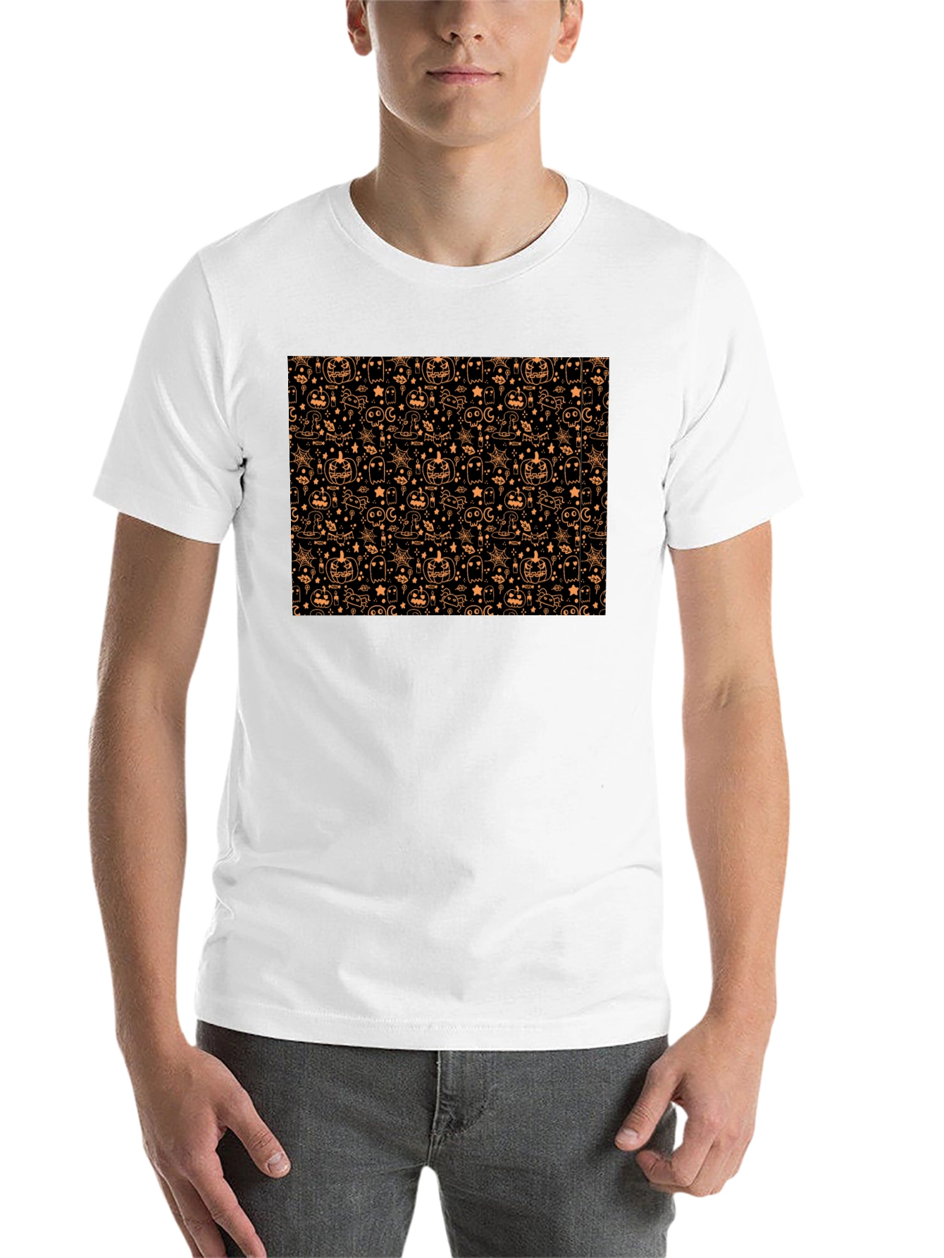 Black Halloween Pattern T-Shirt - Spooky Season Style view 14