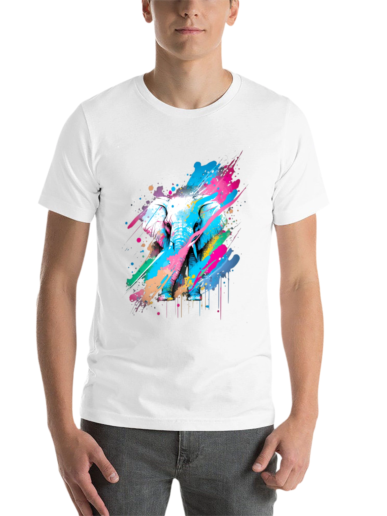 Black Colorful Elephant Graphic T-Shirt - Artistic Design view 14