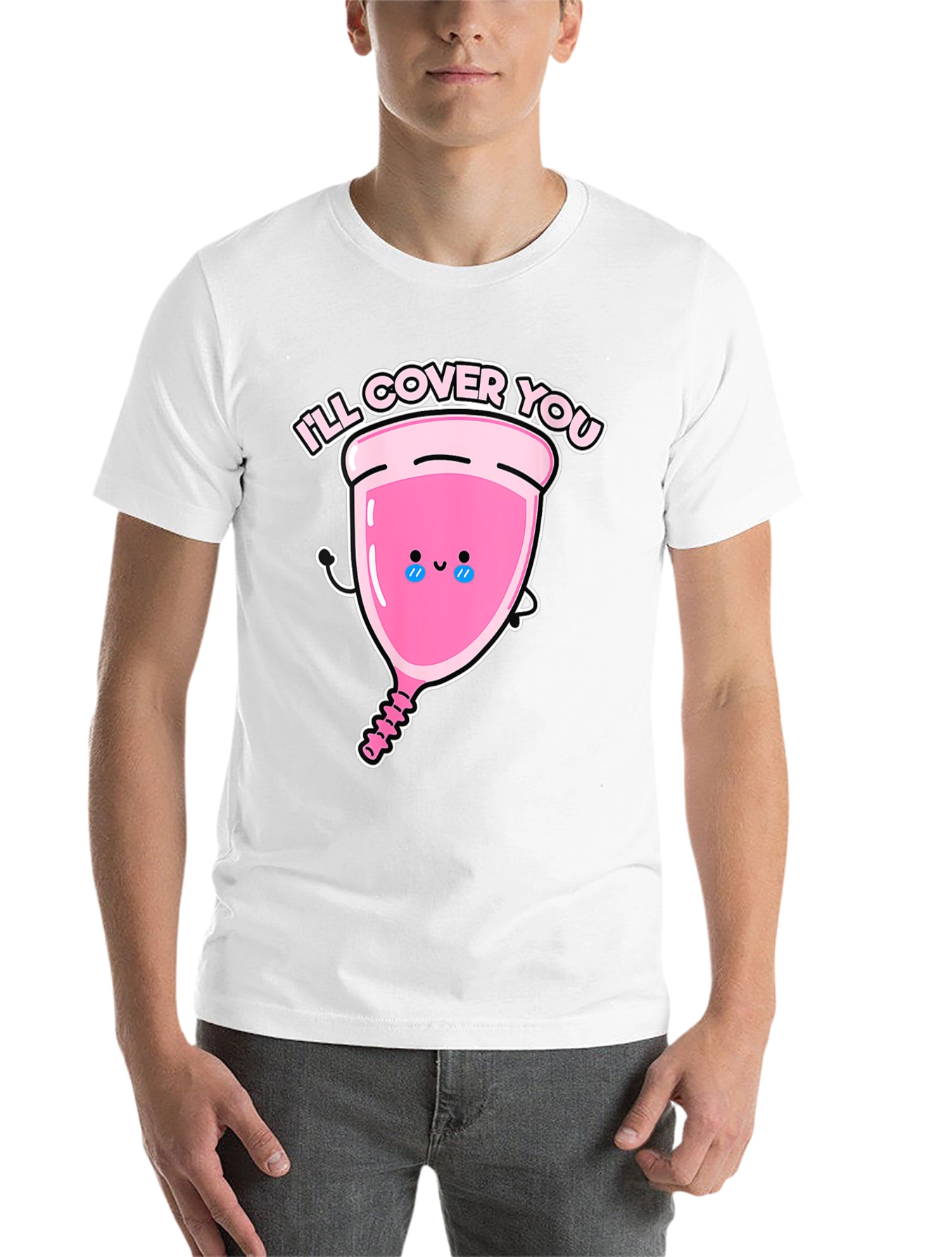 Black Men's 'I'll Cover You' Menstrual Cup Graphic Tee view 14