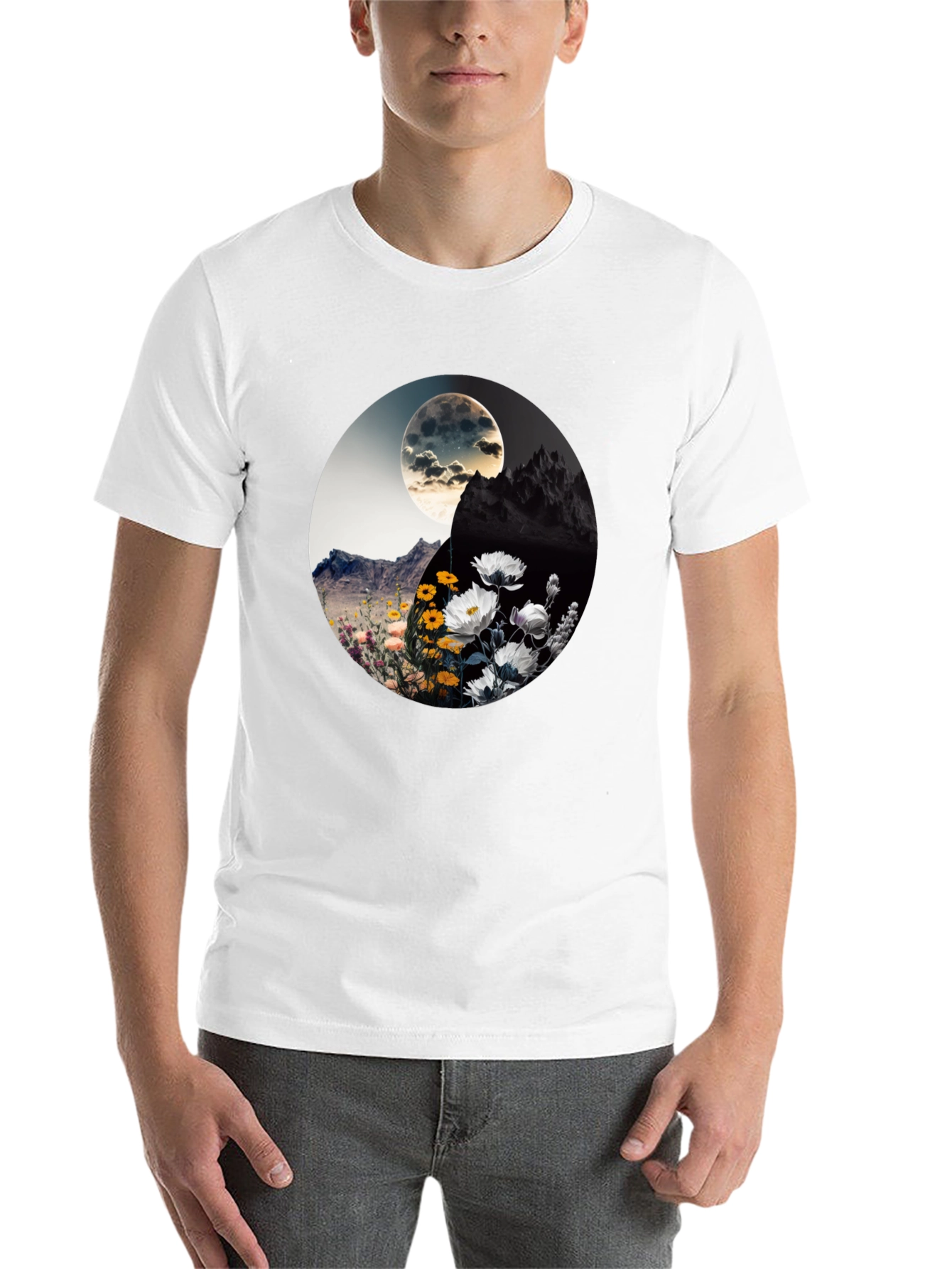 Black Yin Yang Floral Graphic Tee - Stylish Comfort view 14