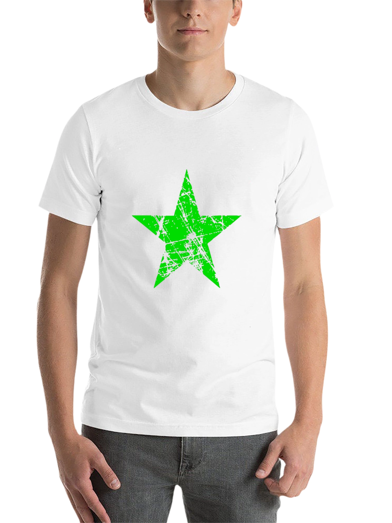 Black Grunge Green Star Graphic Black T-Shirt view 14