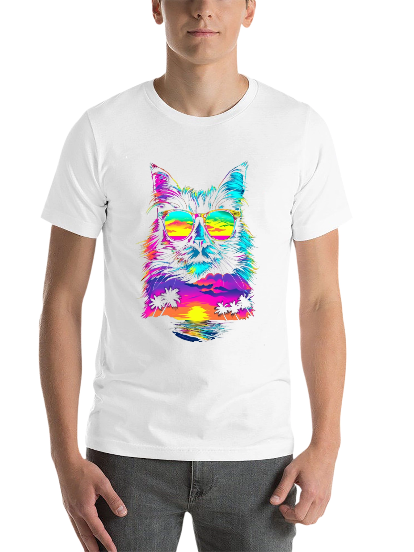 Black Retro Sunset Cat T-Shirt - Vibrant Graphic Tee view 14