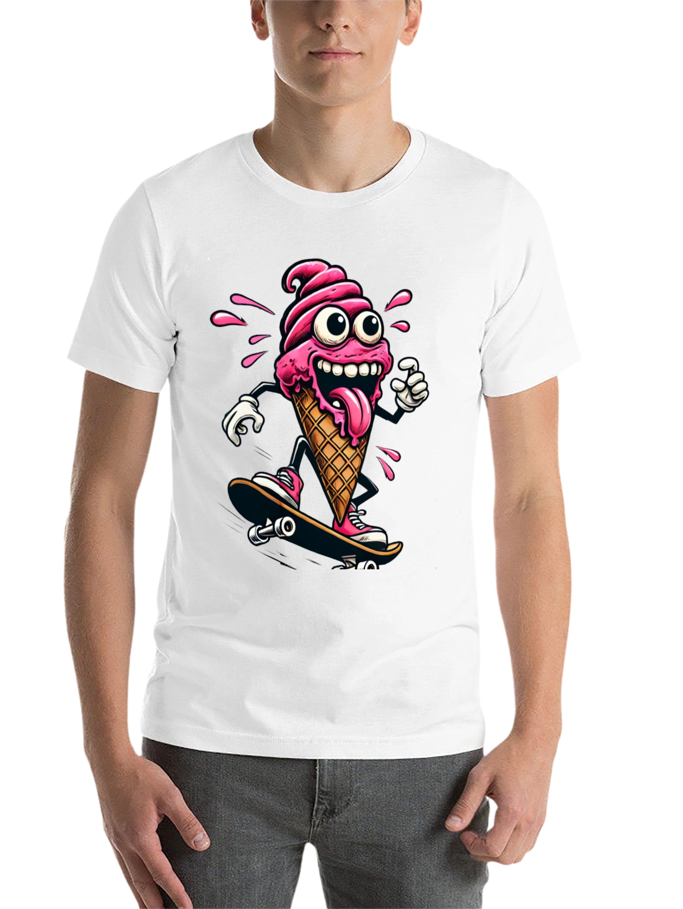 Black Skateboarding Ice Cream T-Shirt - Funny Cartoon Tee view 14