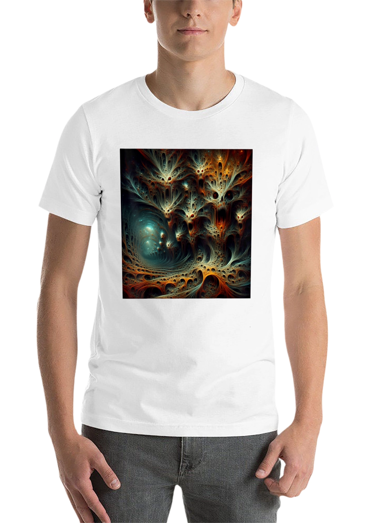 Black Abstract Fractal Design Black T-Shirt view 14