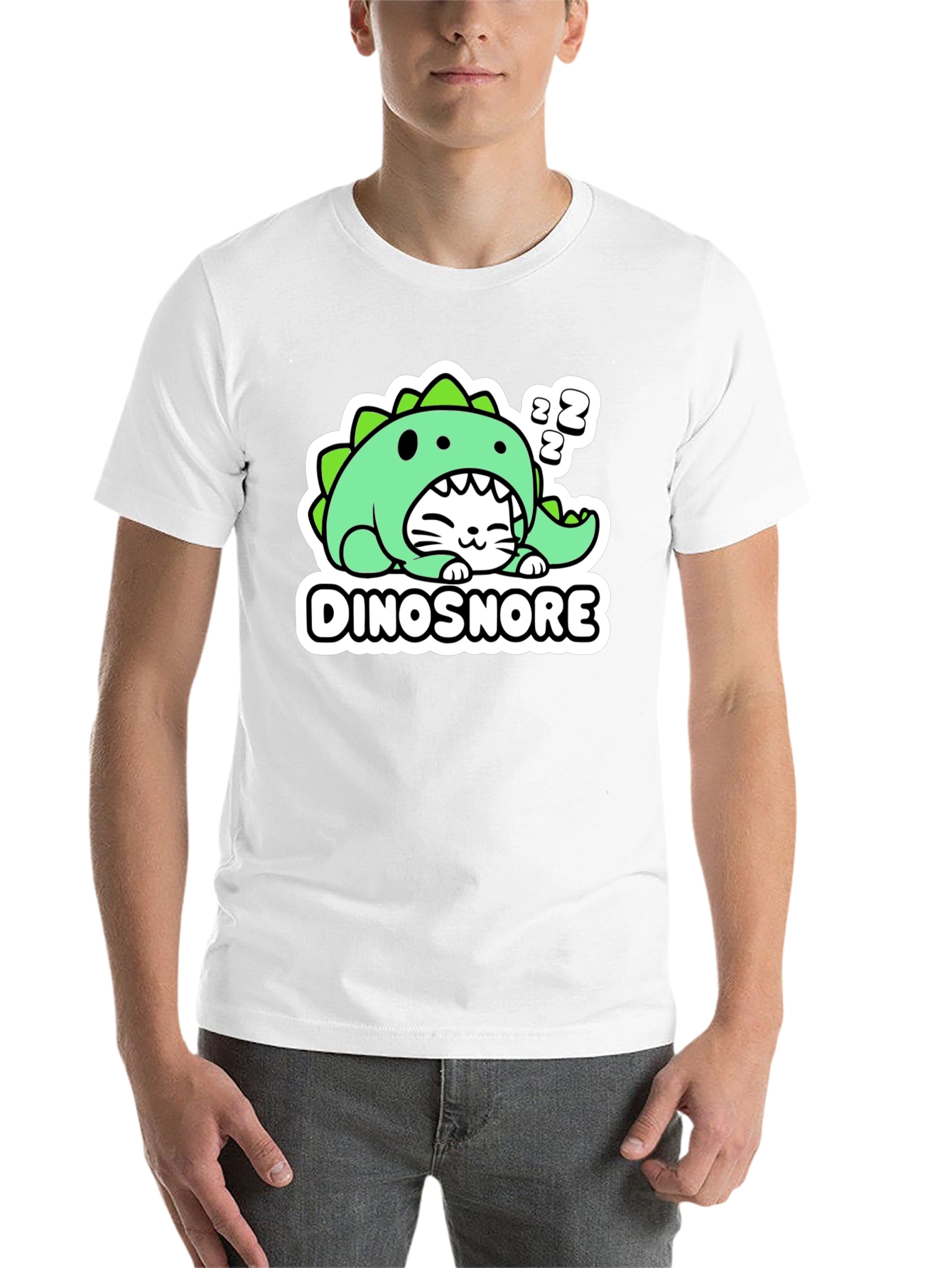Black Dinosnore Cat T-Shirt - Funny Sleeping Dinosaur Tee view 14