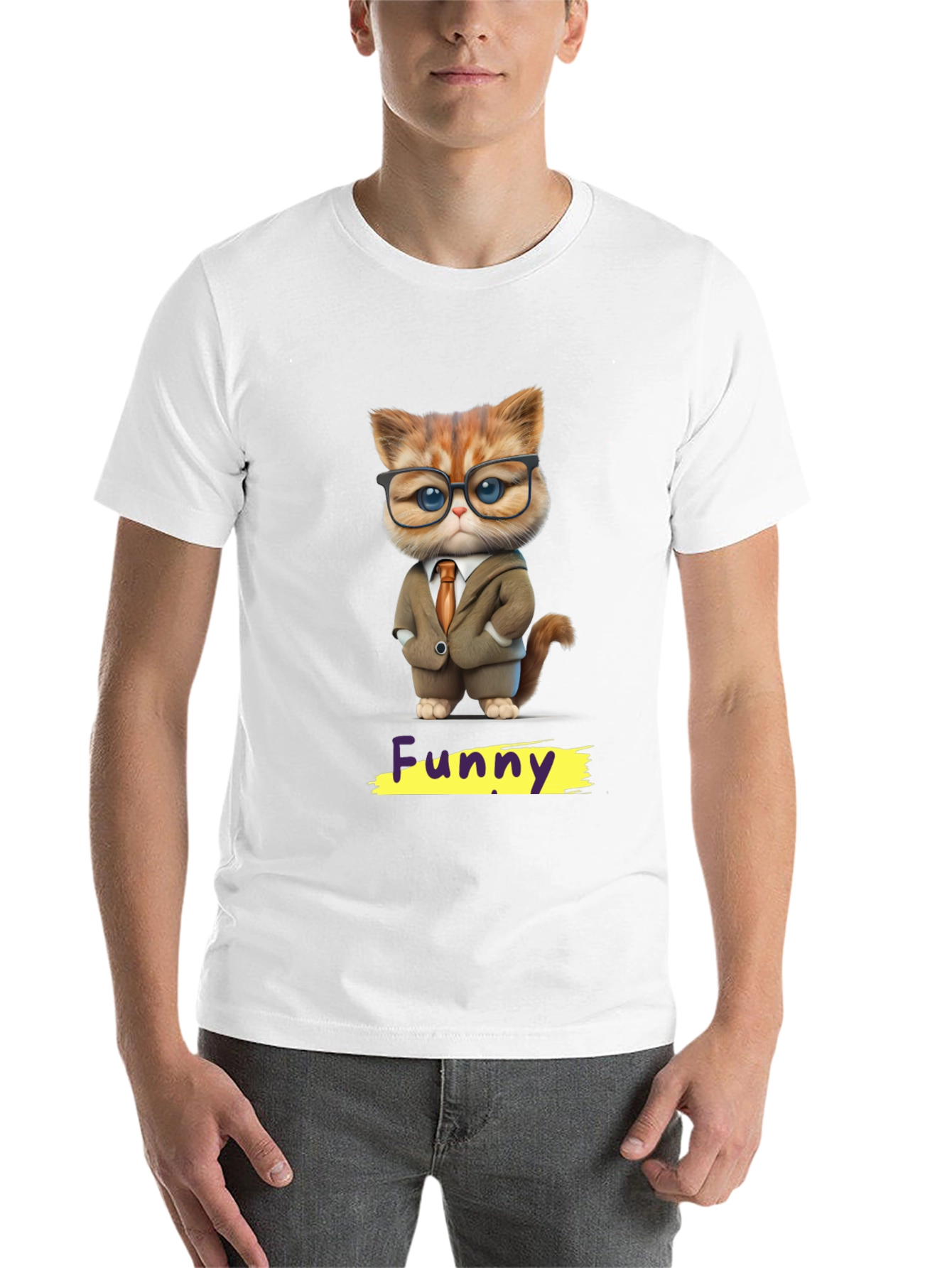 Black Funny Cat in Suit Graphic Tee view 14