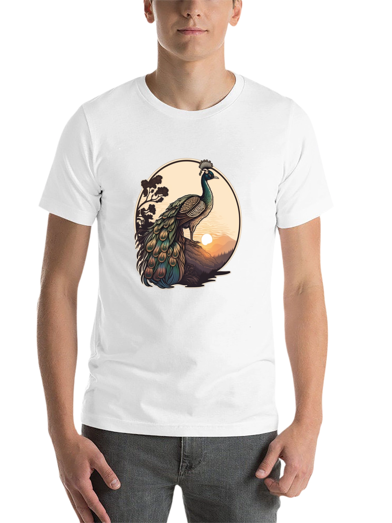 Black Peacock Graphic Tee - Nature Inspired Design view 14