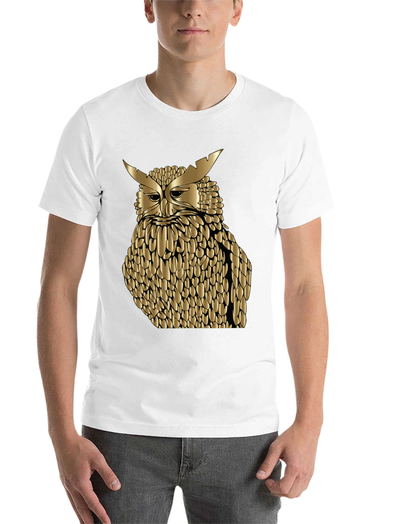 Black Golden Owl Graphic Tee - Black Cotton Blend Shirt view 14