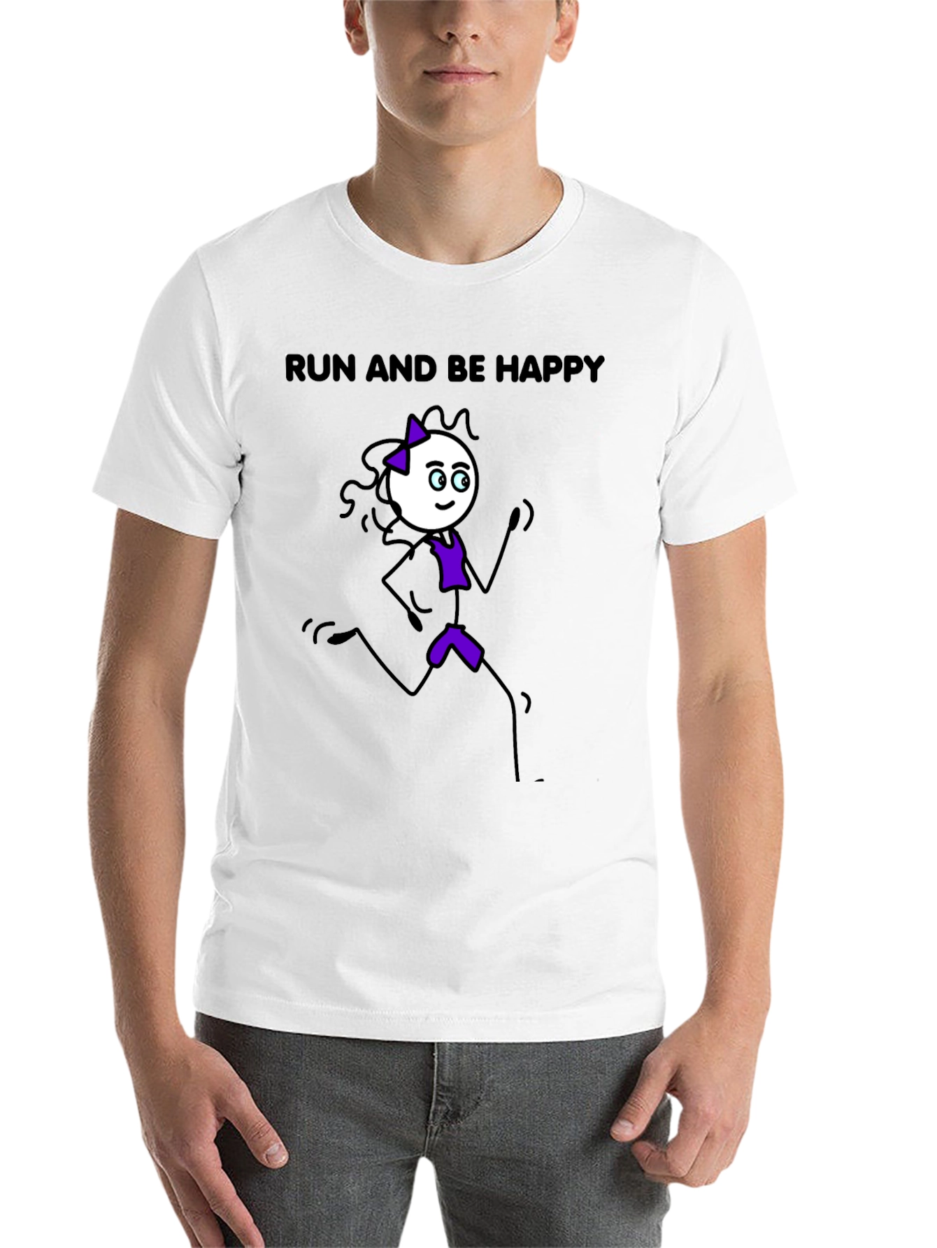 Black Run and Be Happy T-Shirt - Stick Figure Design view 14