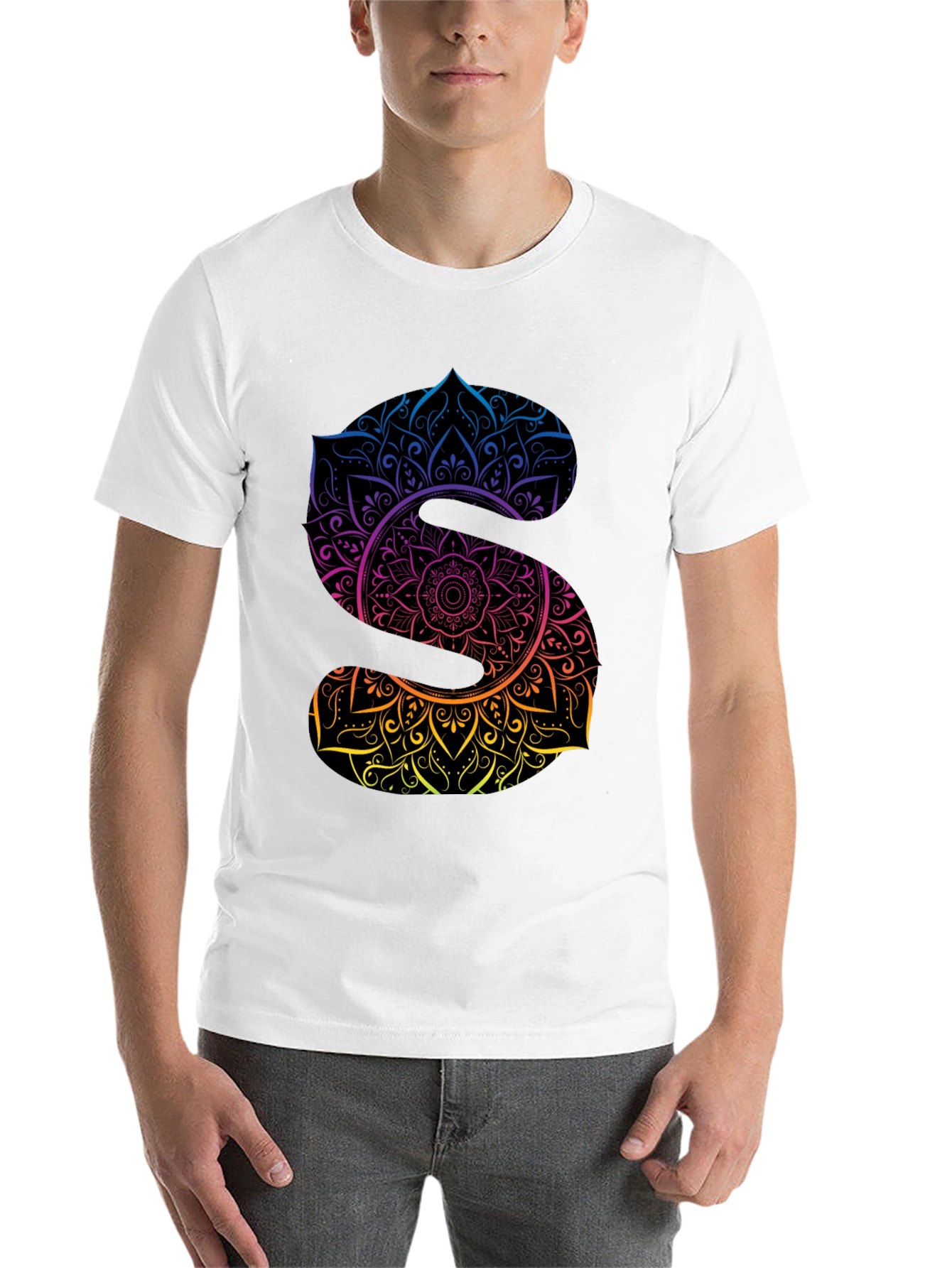 Black Mandala Letter S Graphic Black T-Shirt view 14
