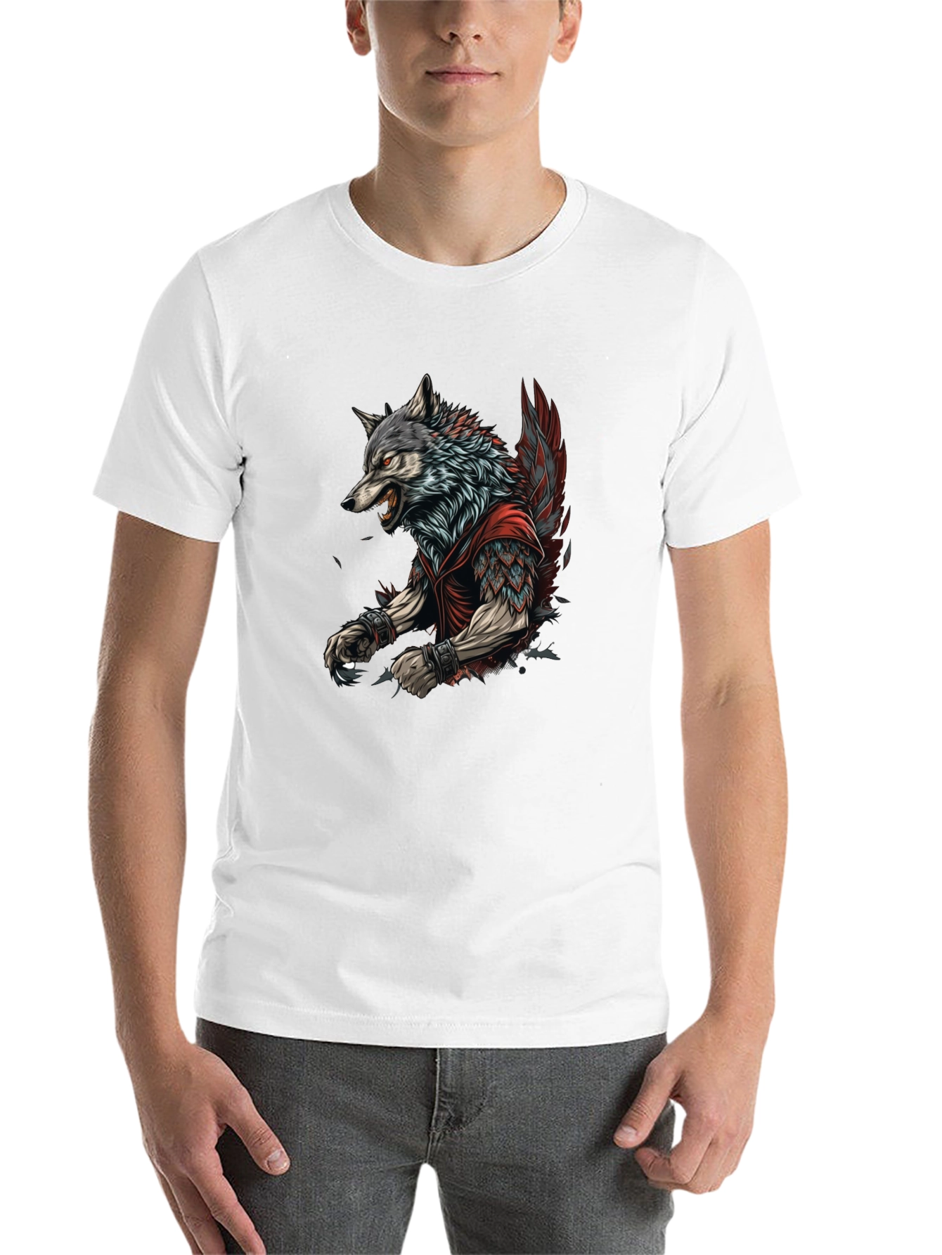 Black Wolf Warrior Graphic Print Black T-Shirt view 14