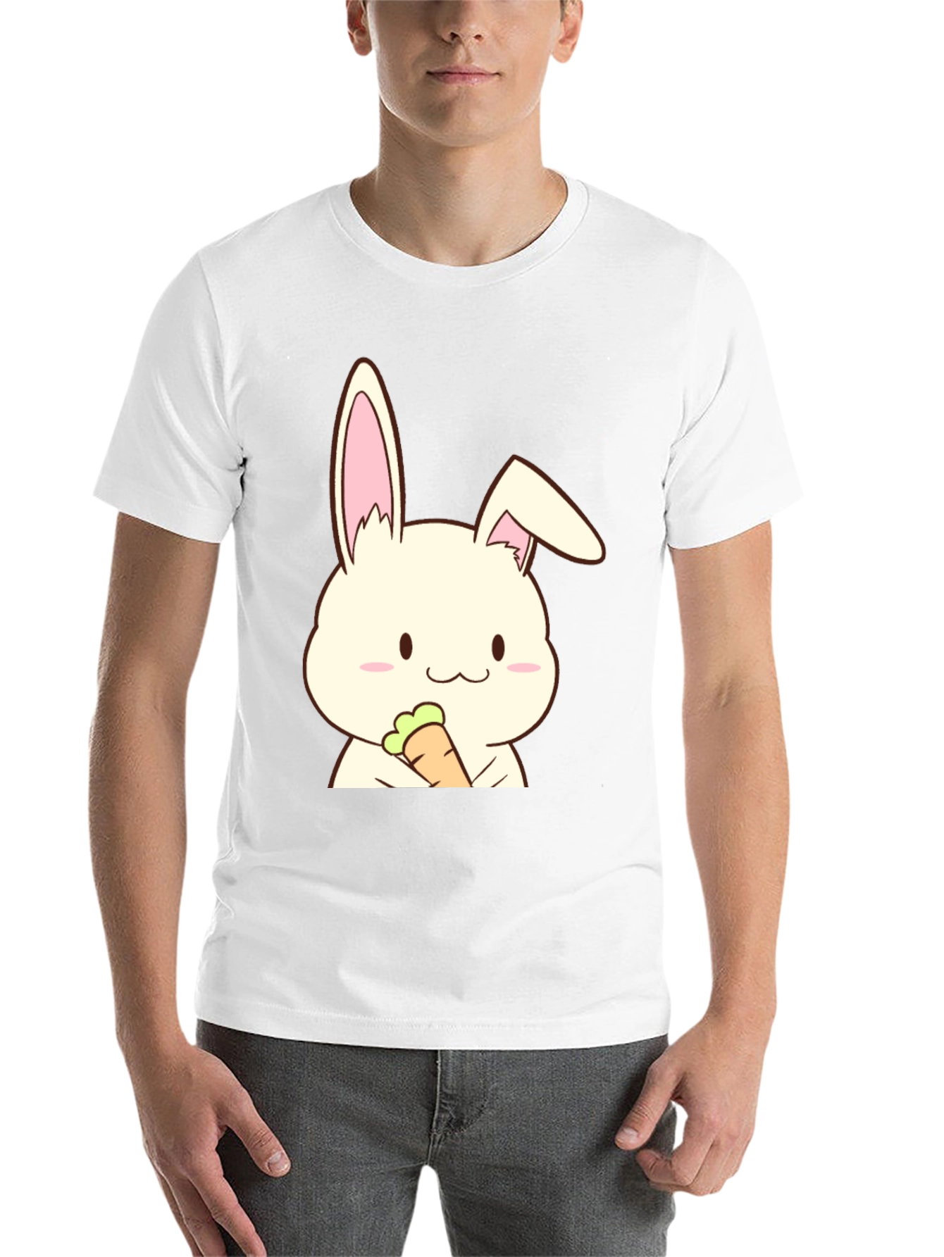 Black Cute Rabbit Holding Carrot Graphic T-Shirt view 14