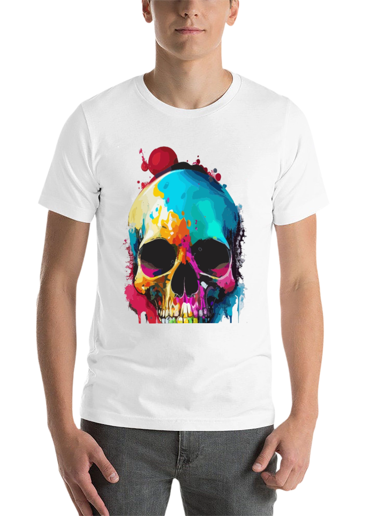 Black Vibrant Skull Graphic Tee - Men's Black T-Shirt view 14