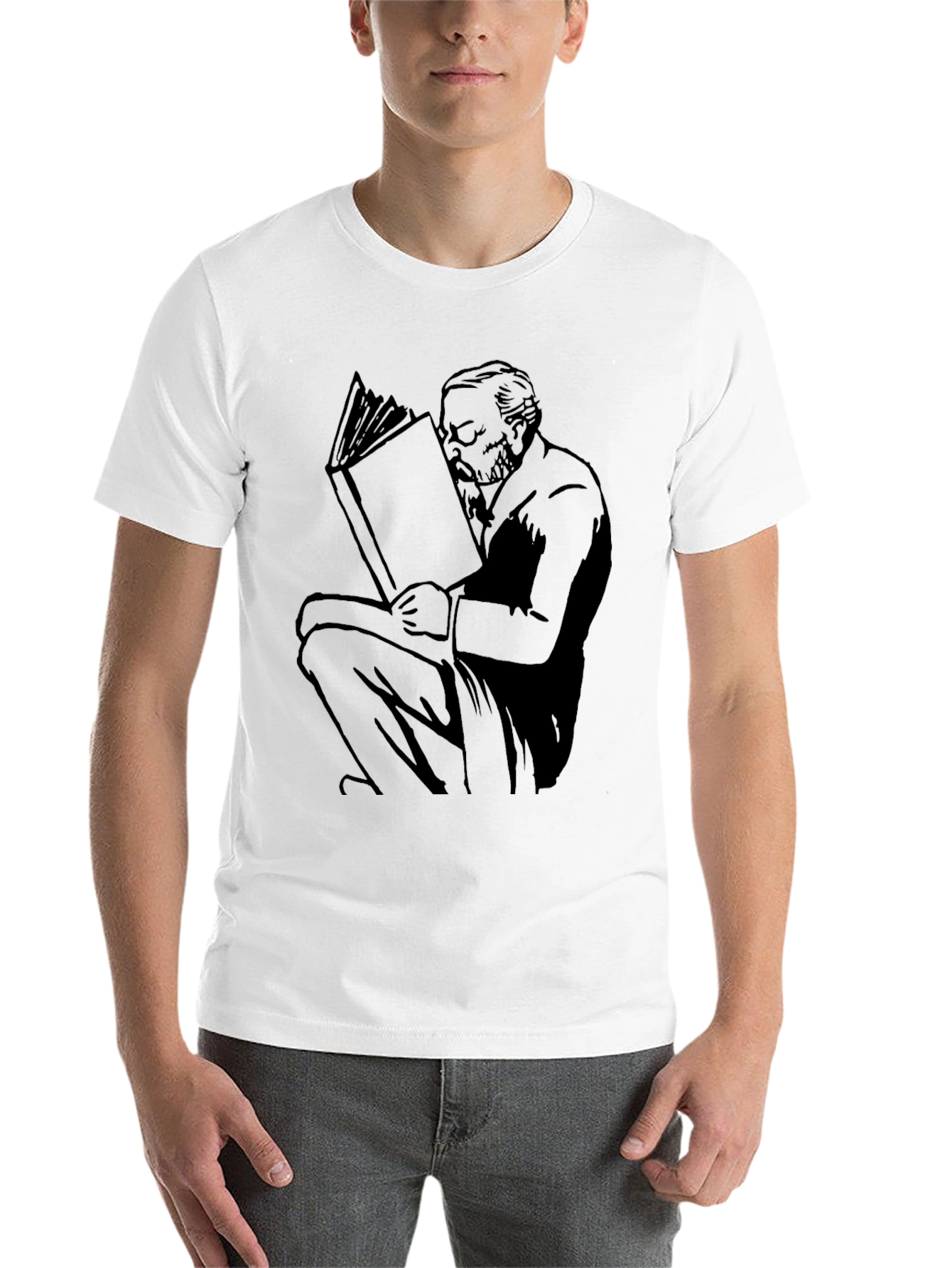 Black Reading Man Graphic Tee - Unisex Black T-Shirt view 14