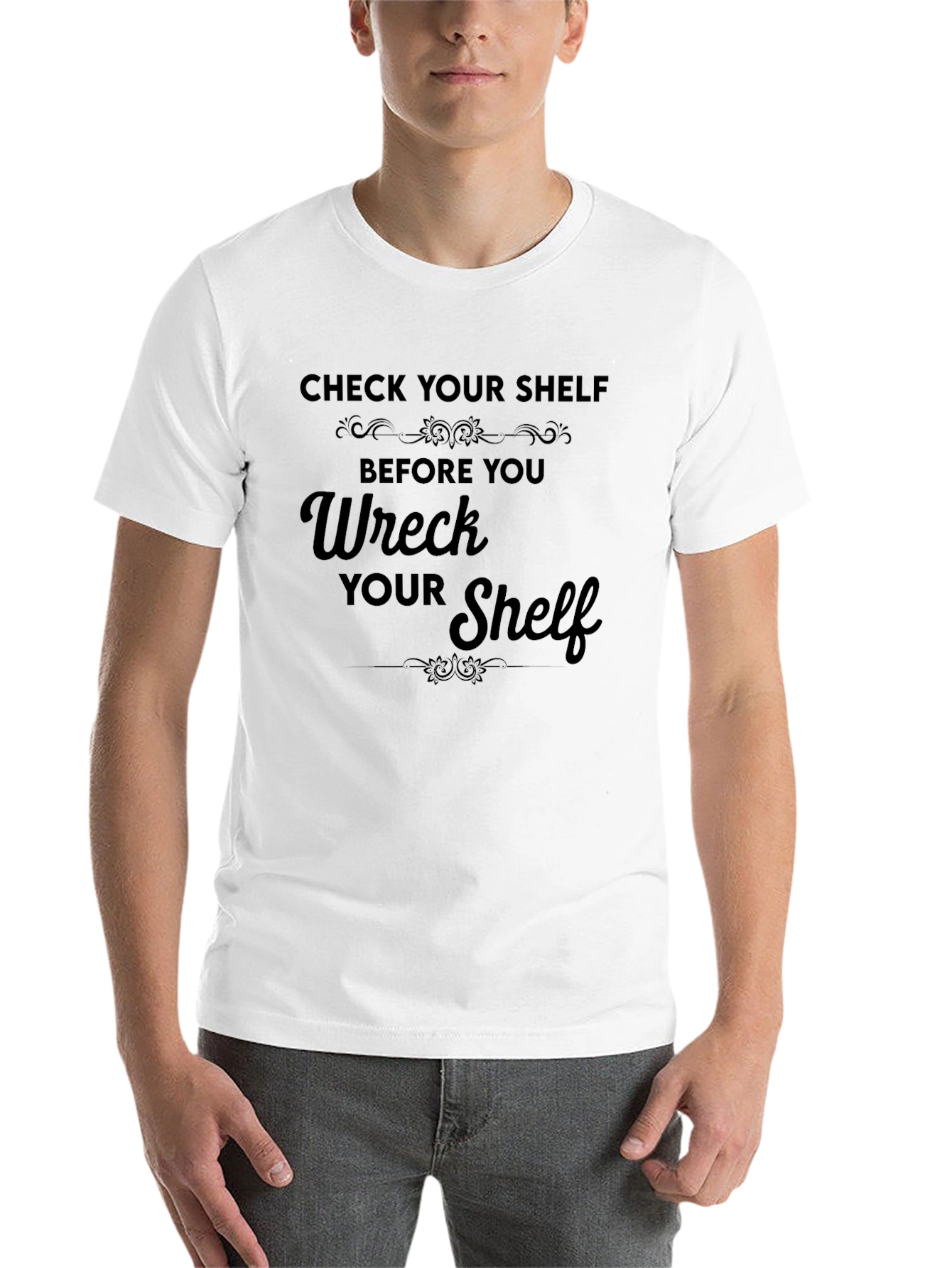 Black Check Your Shelf T-Shirt - Funny Pun Tee view 14