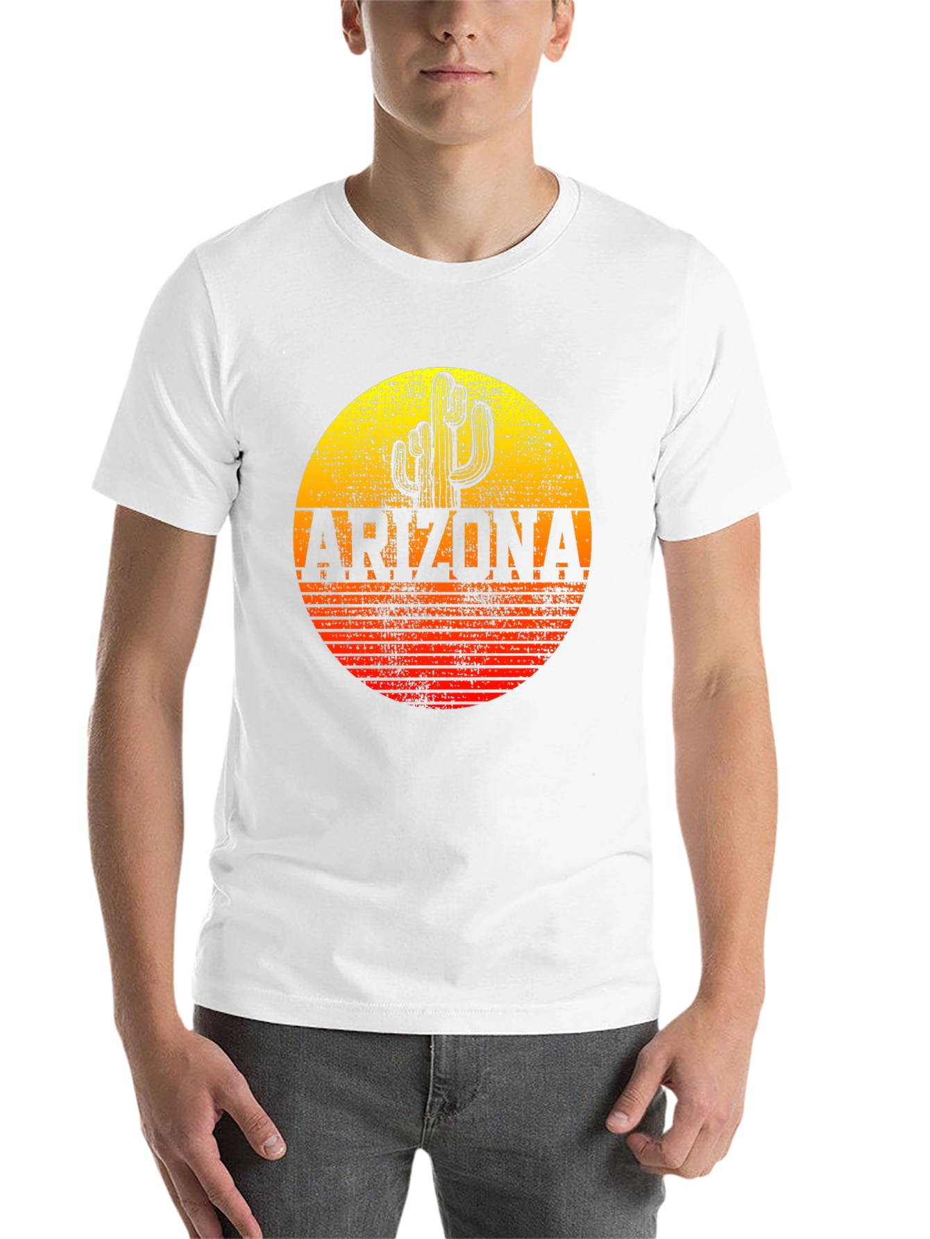 Black Arizona Cactus Graphic T-Shirt - Retro Sunset Design view 14