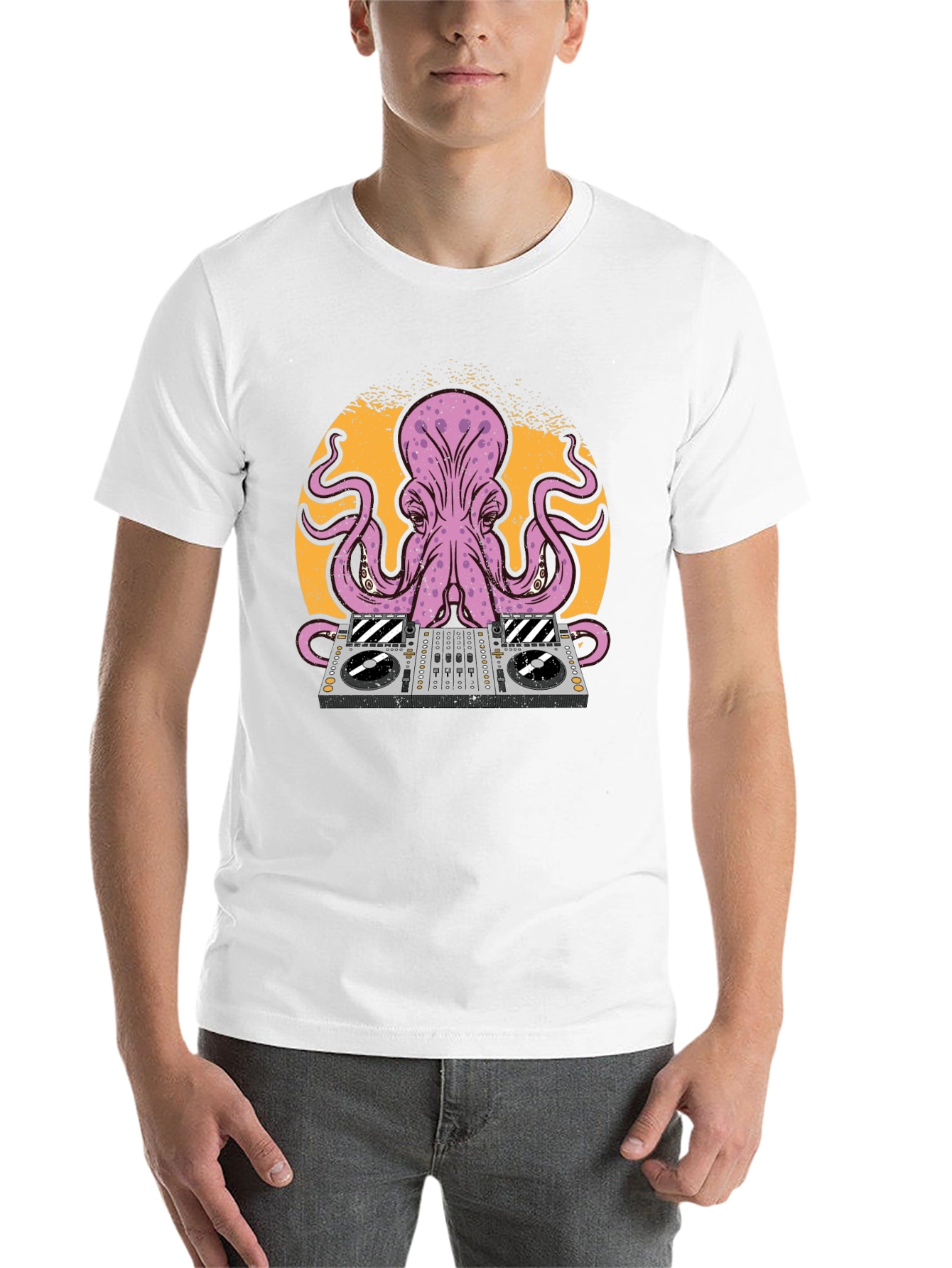 Black DJ Octopus Graphic Tee - Black Cotton T-Shirt view 14