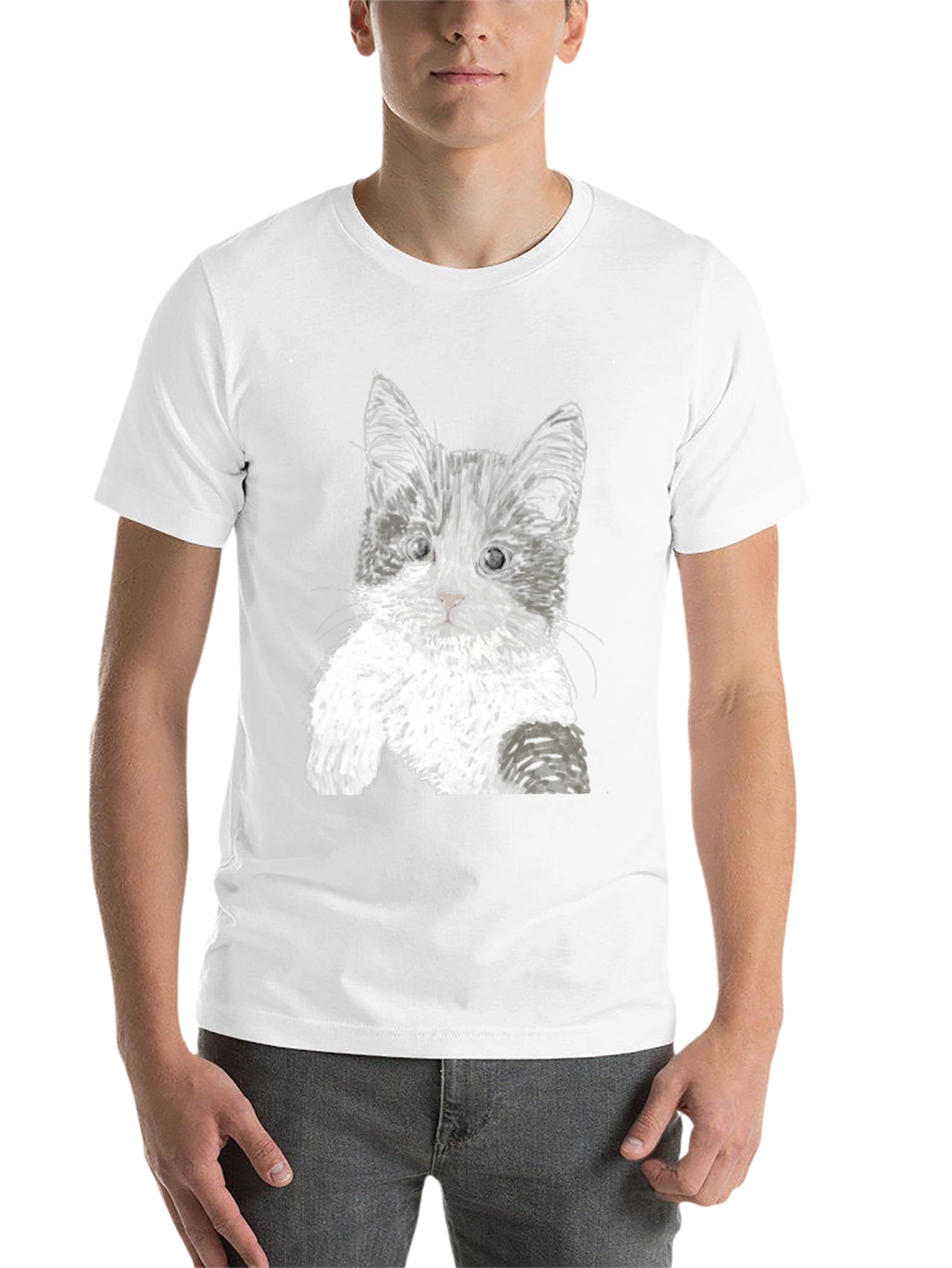 Black Cute Kitten Graphic Tee - Black Cotton T-Shirt view 14