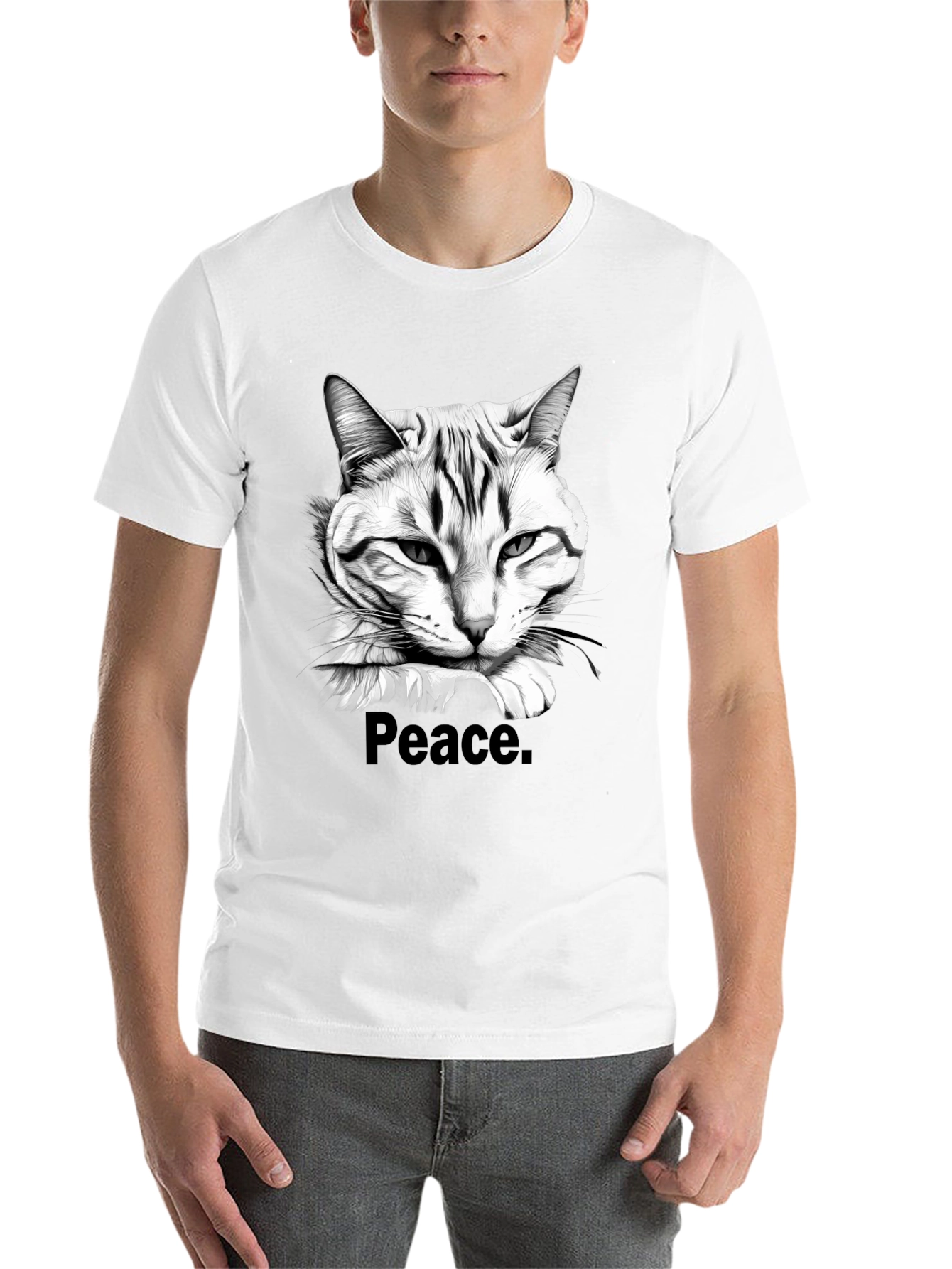 Black Peace Cat Graphic Tee - Men's Black T-Shirt view 14