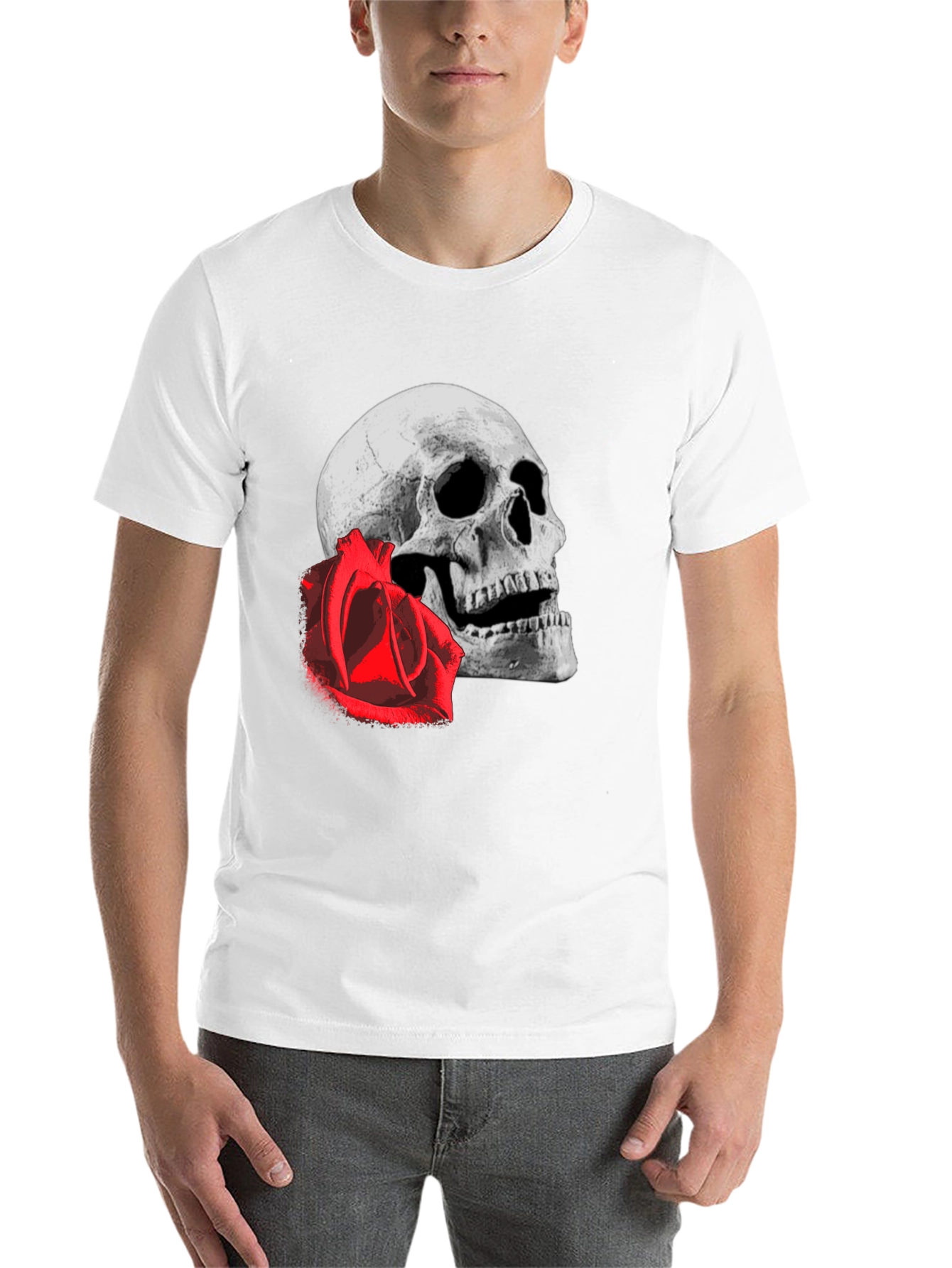 Black Skull & Rose Graphic Tee - Edgy Black T-Shirt view 14