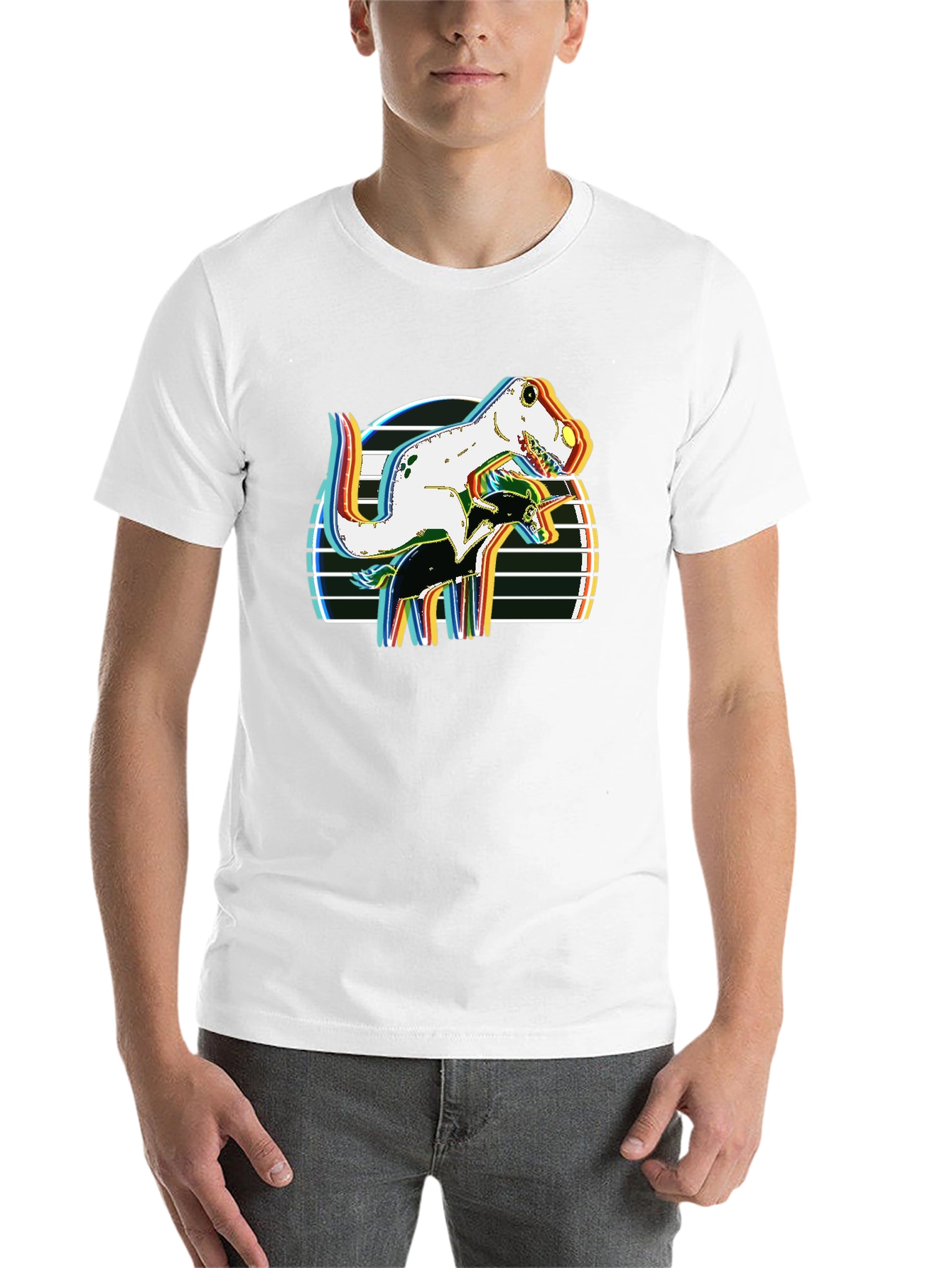 Black Dino Riding Unicorn Retro Style Graphic T-Shirt view 14