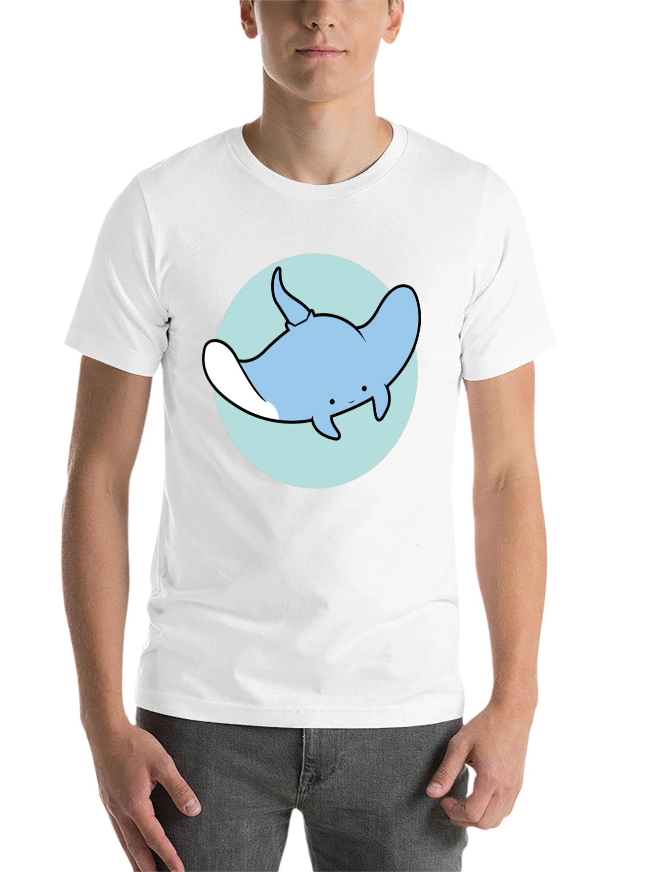 Black Cartoon Manta Ray Graphic Tee - Casual Black T-Shirt view 14