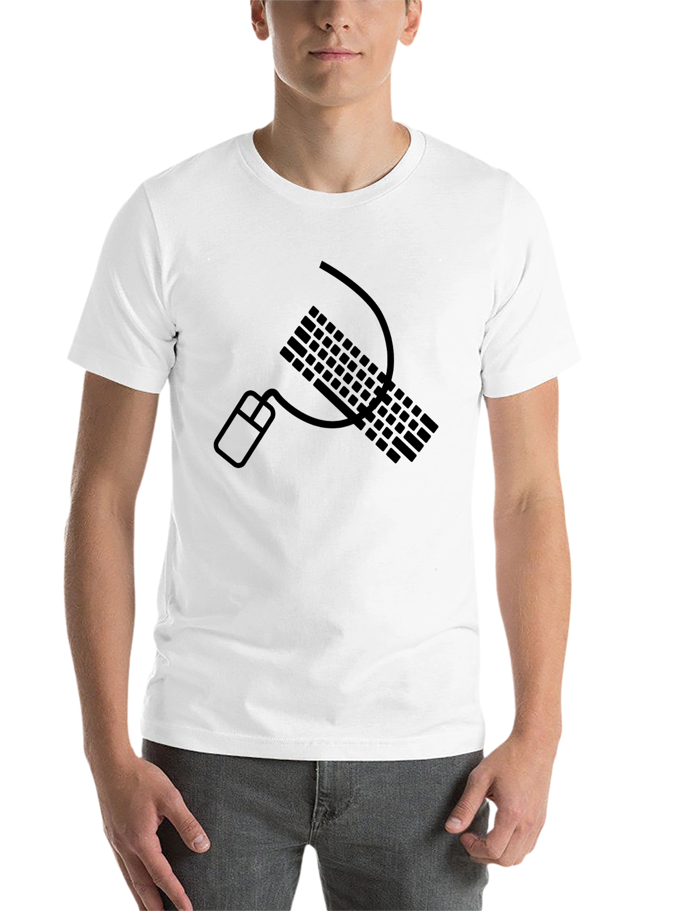 Black Funny Keyboard Hammer and Mouse Sickle T-Shirt view 14