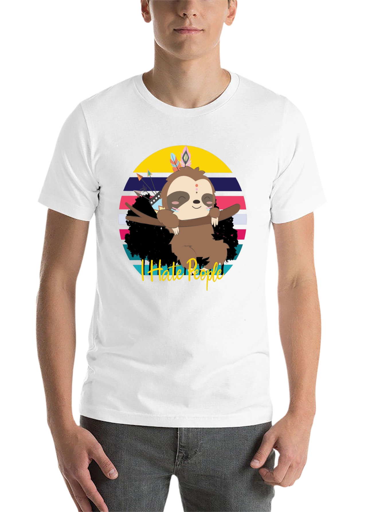 Black I Hate People Sloth Graphic Tee view 14