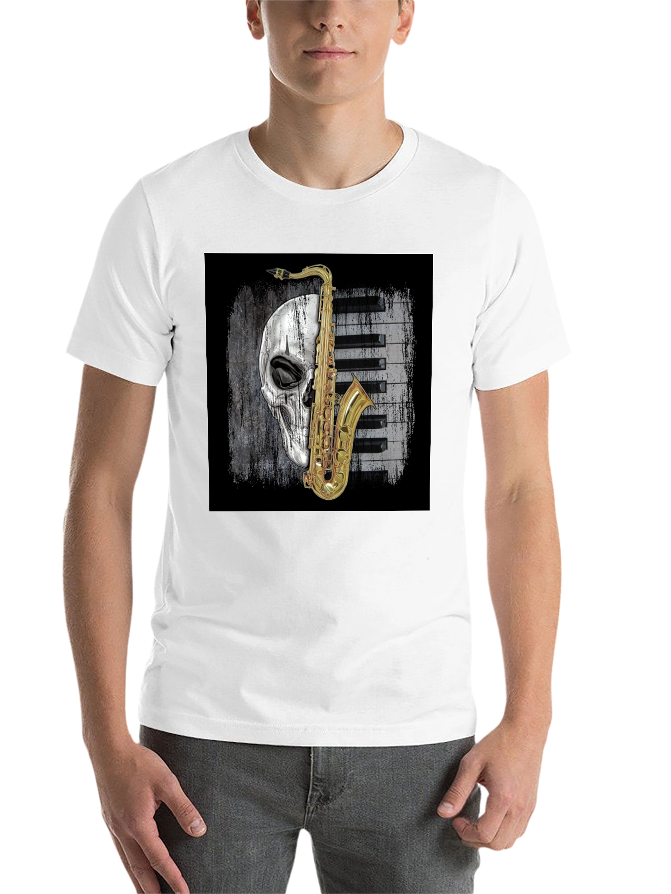 Black Skull Saxophone Graphic Tee view 14