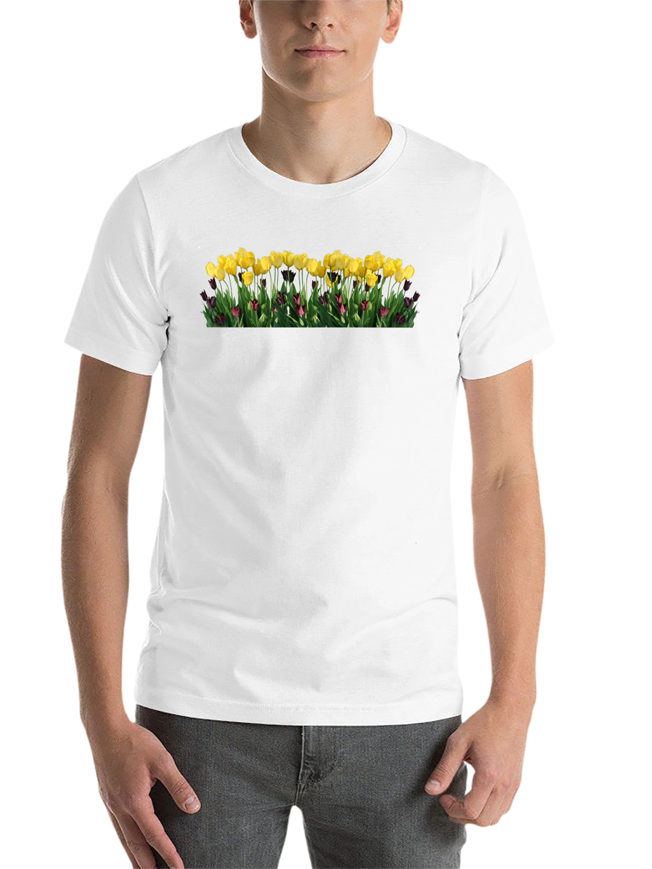 Black Floral Print T-Shirt - Yellow Tulips view 14