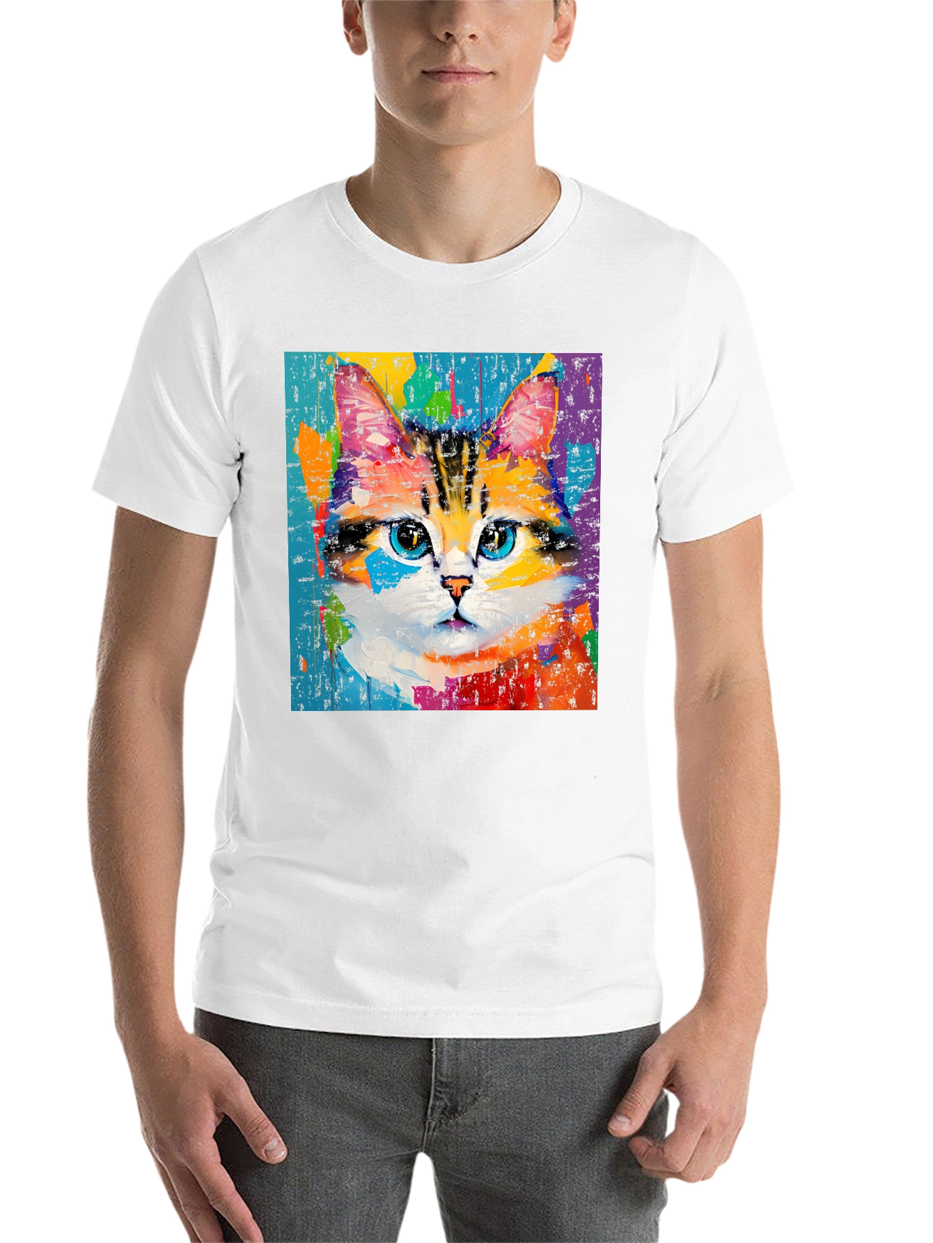 Black Colorful Cat Art T-Shirt view 14