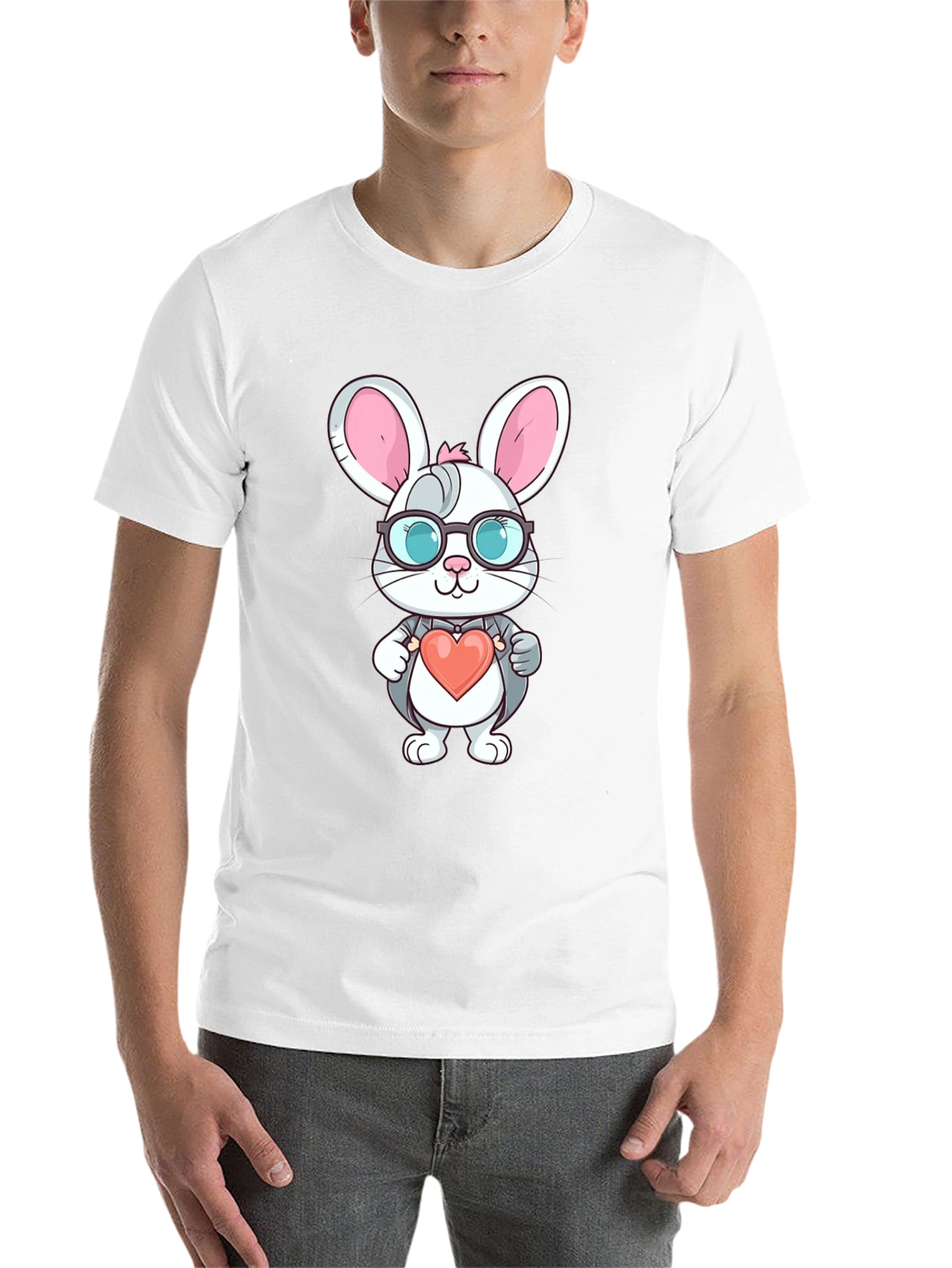 Cute Bunny Heart Valentine's Black T-Shirt - 14