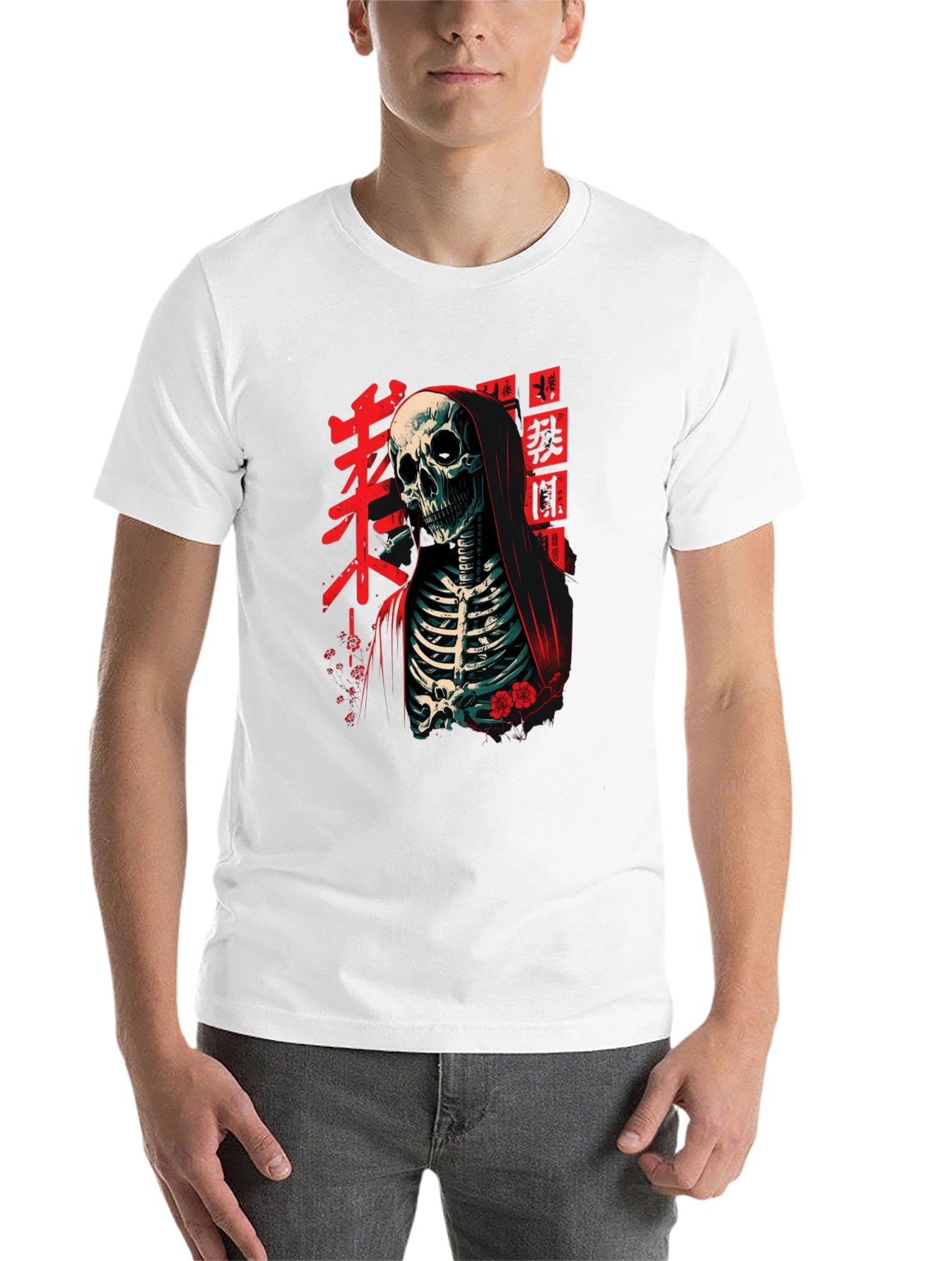 Black Grim Reaper Tee - Japanese Skeleton Graphic T-Shirt view 14