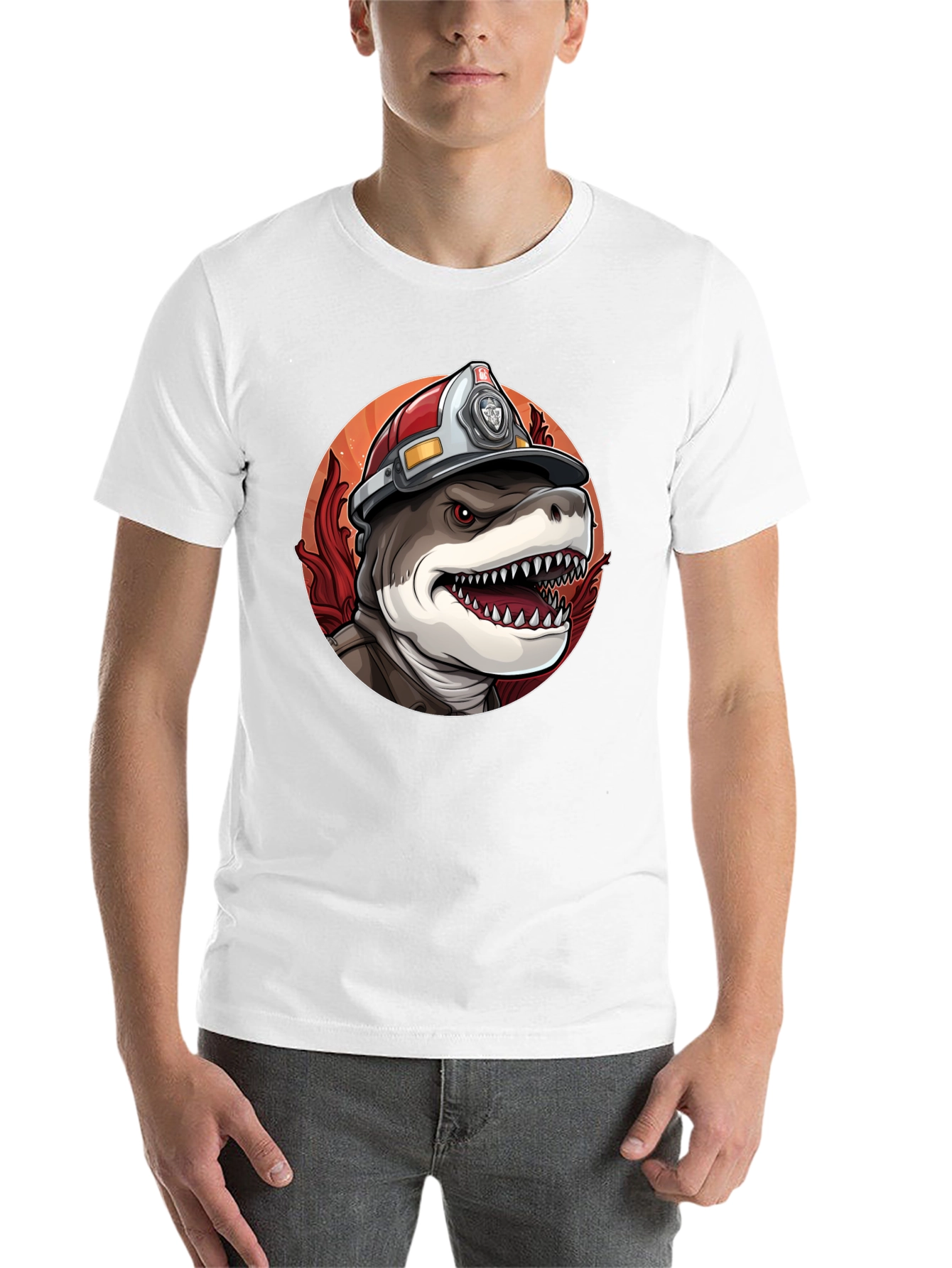 Black Firefighter Shark T-Shirt - Quirky Graphic Tee view 14