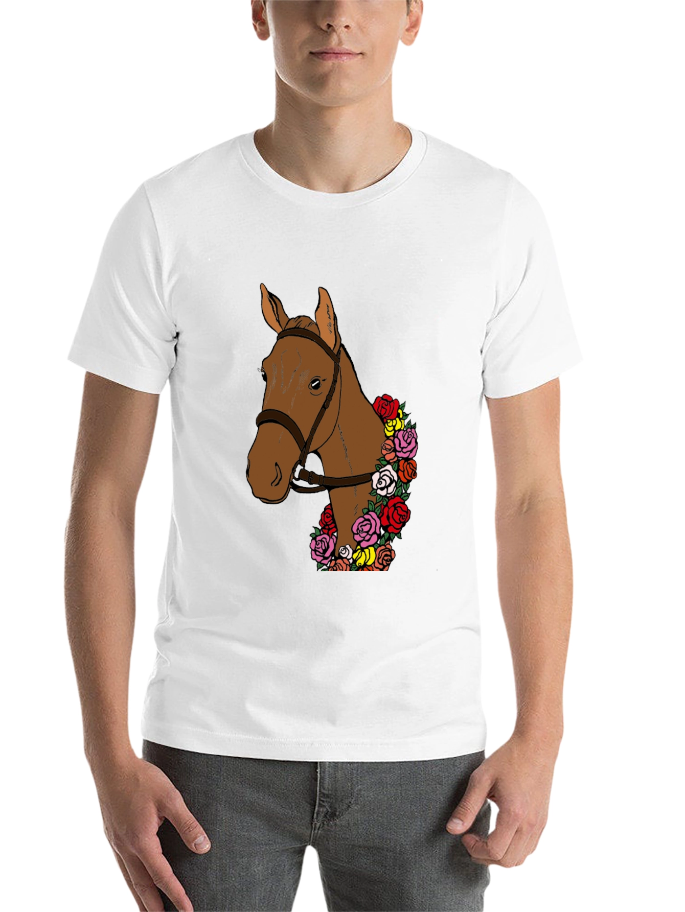 Black Horse & Roses Graphic Tee - Stylish Men's T-Shirt view 14