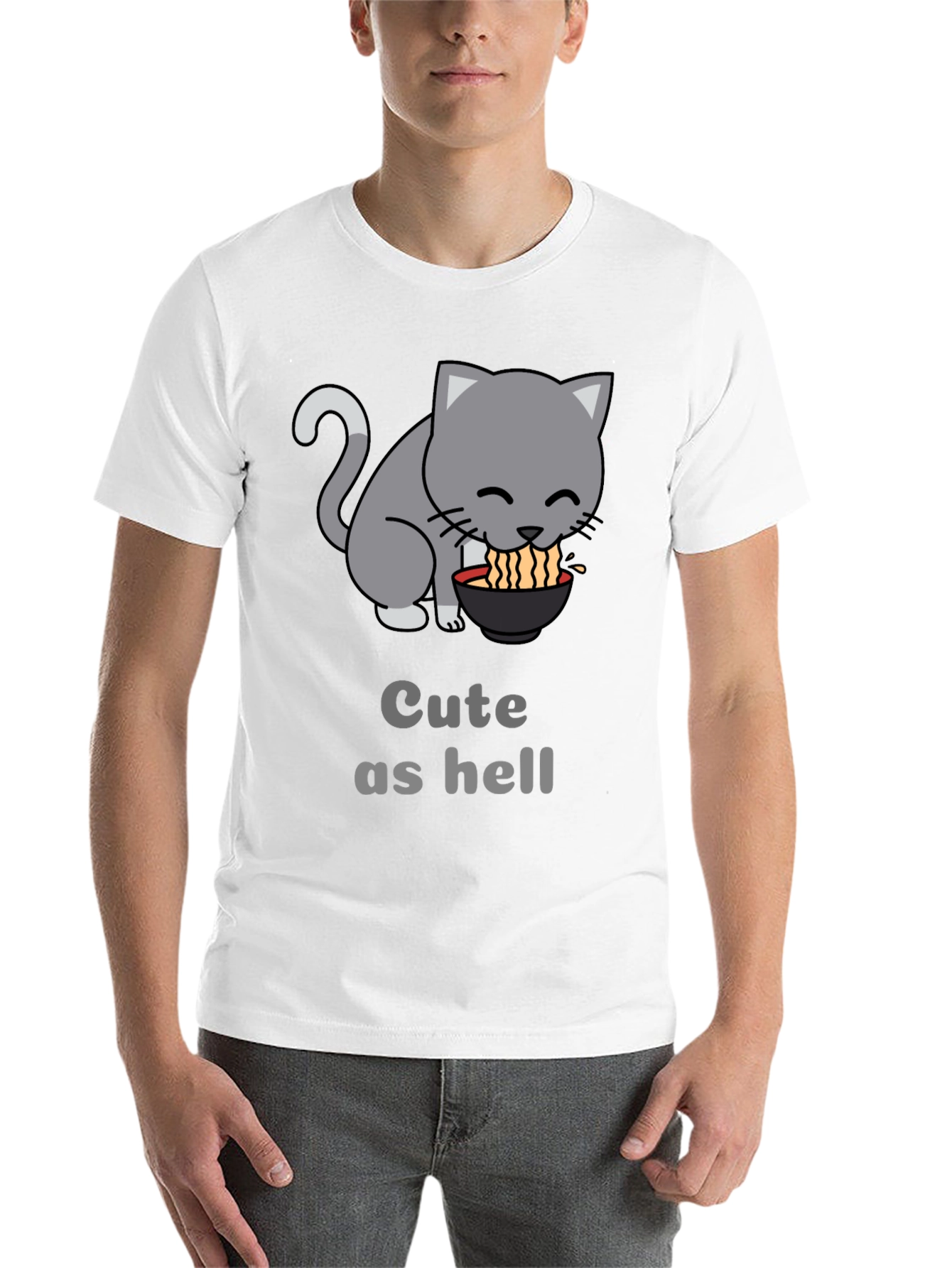 Black Cute Cat Ramen T-Shirt - Funny Anime Style Tee view 14