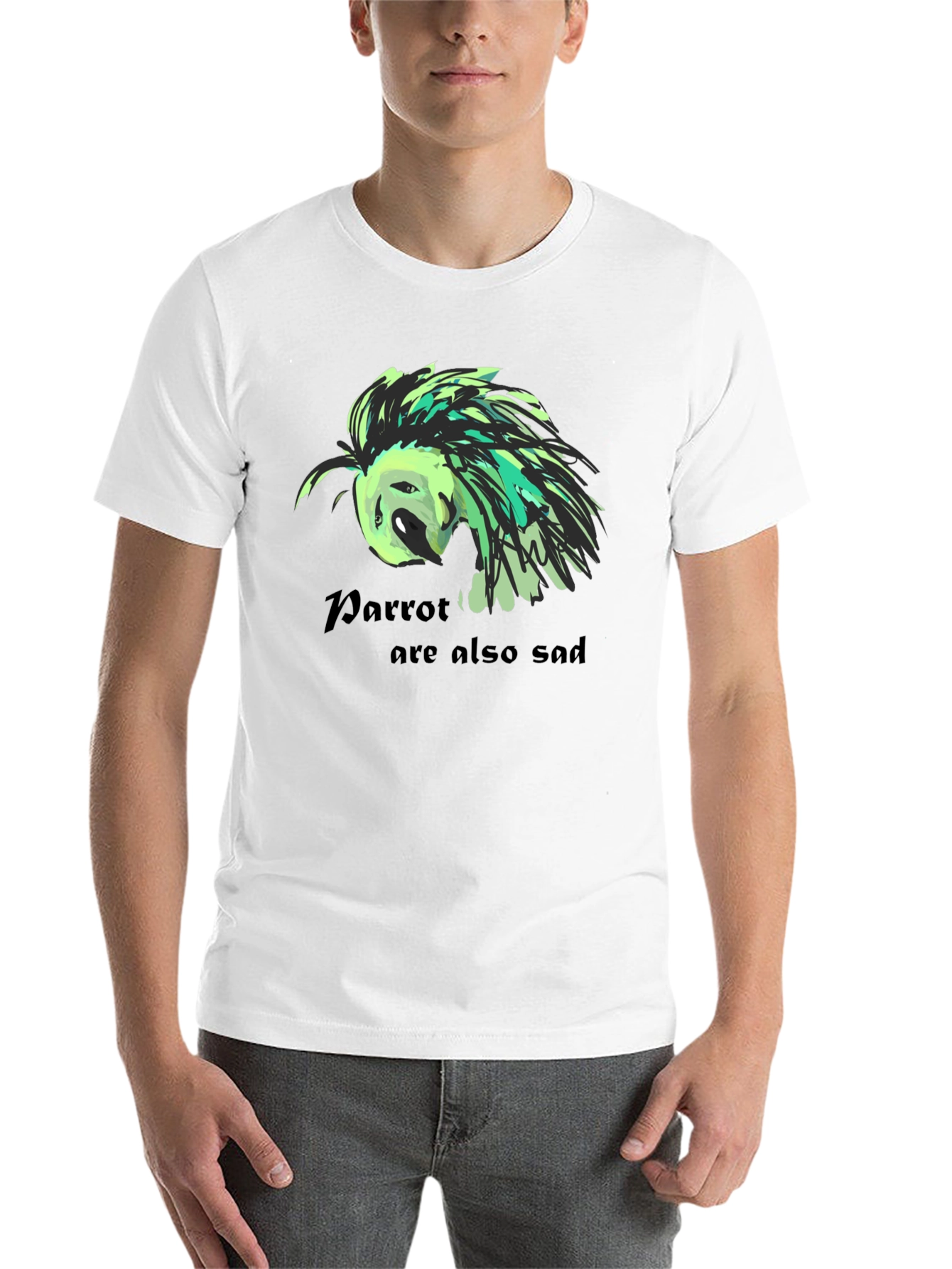 Black Sad Parrot Graphic Tee - Unisex Black T-Shirt view 14