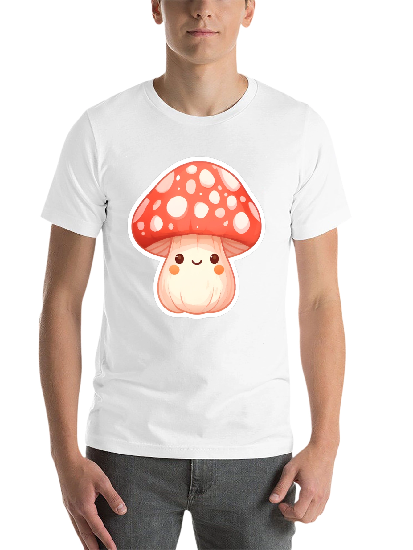 Black Cute Mushroom Graphic Tee - Soft Black Cotton T-Shirt view 14