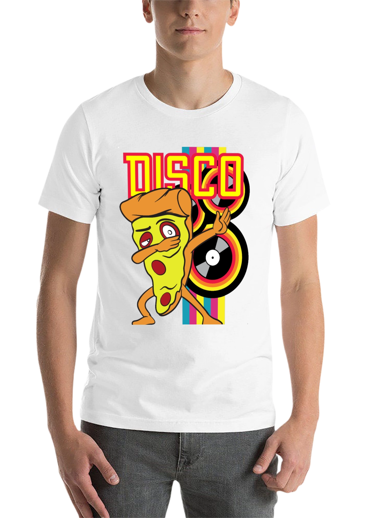 Black Disco Pizza T-Shirt - Unique Graphic Tee view 14