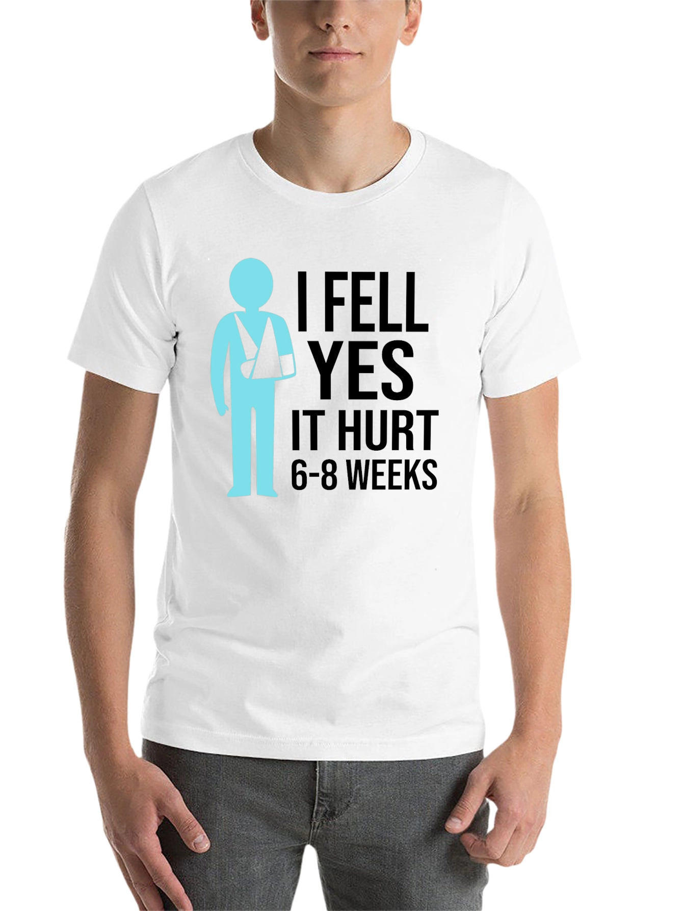Black I Fell Yes It Hurt Graphic Tee - Broken Arm T-Shirt view 14