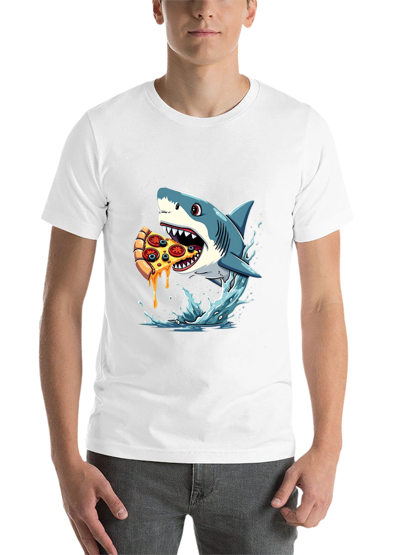 Black Shark Pizza T-Shirt Funny Graphic Tee view 14