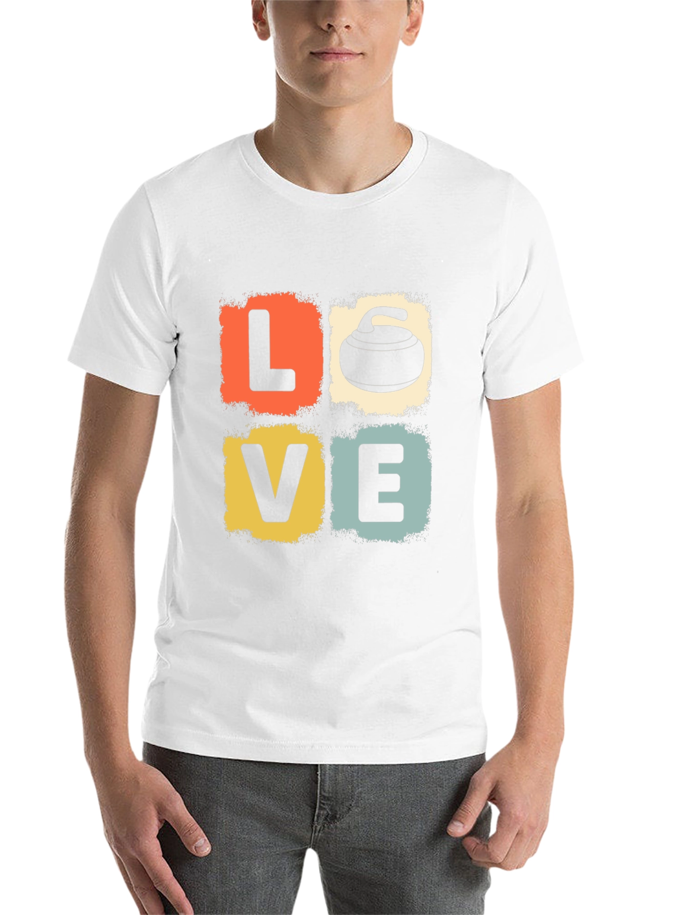 Black LOVE Curling Stone Retro Graphic T-Shirt view 14