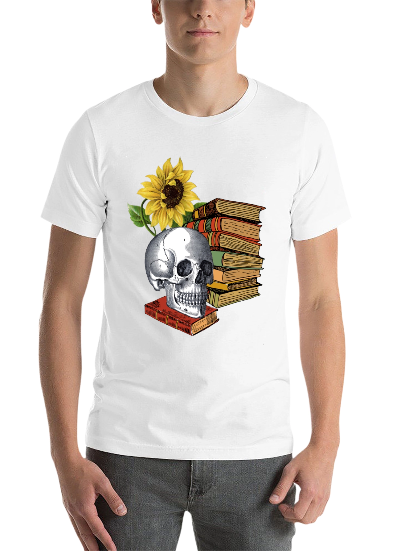 Black Skull & Books Graphic Tee - Read in Peace view 14