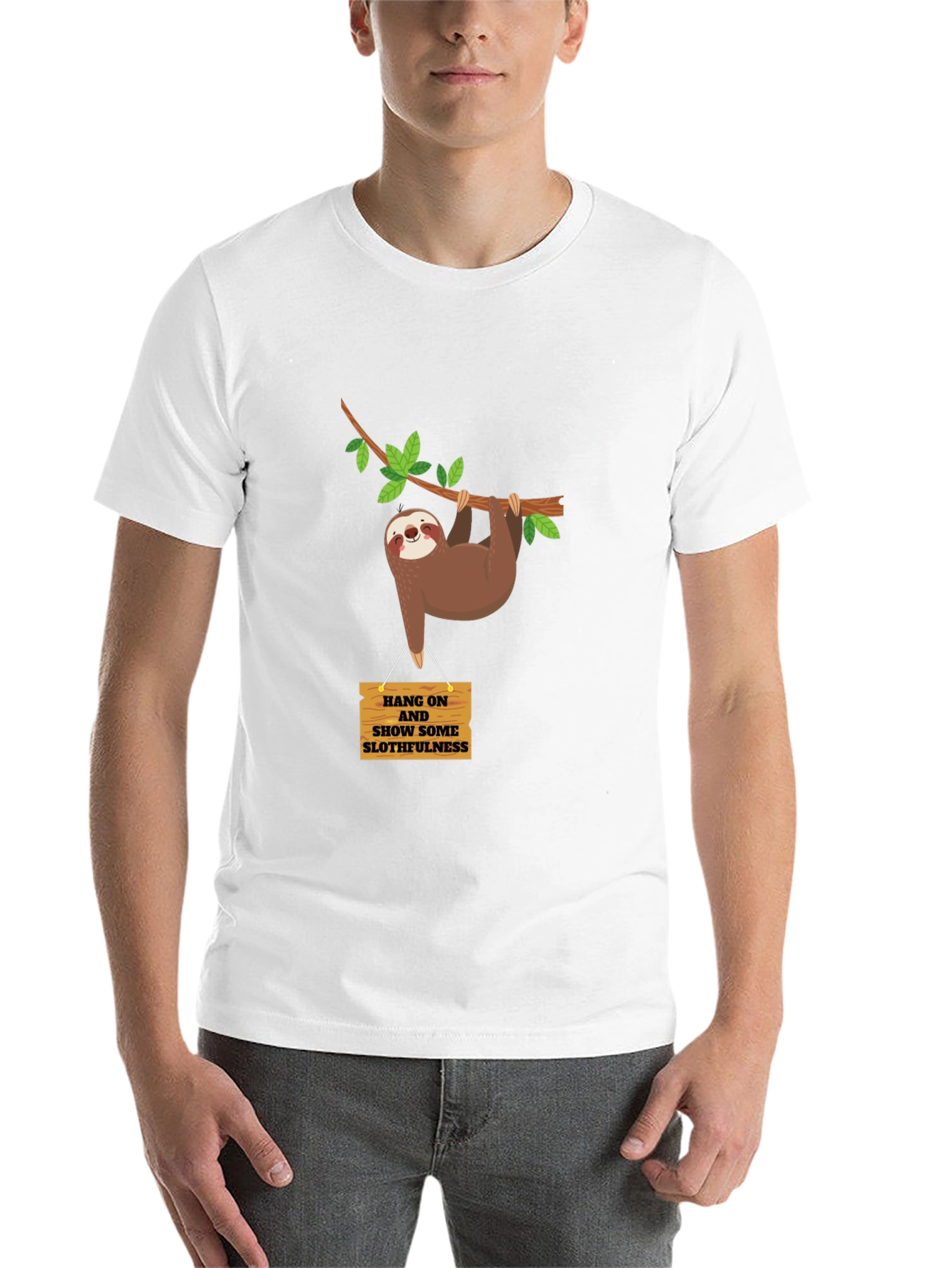 Black Funny Sloth T-Shirt - Hang On, Show Some Slothfulness view 14