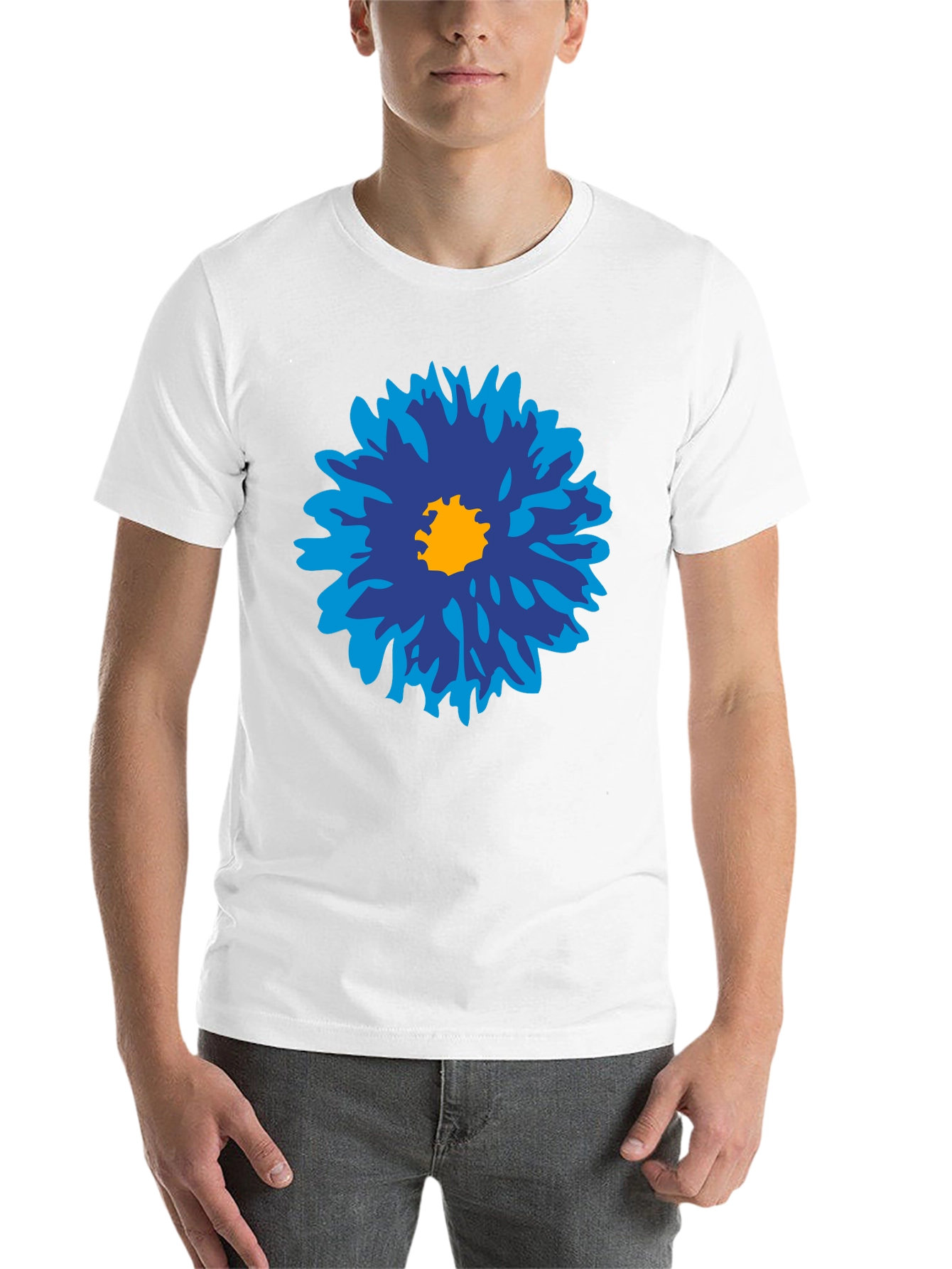 Black Blue Flower Graphic Tee - Men's Black Cotton T-Shirt view 14